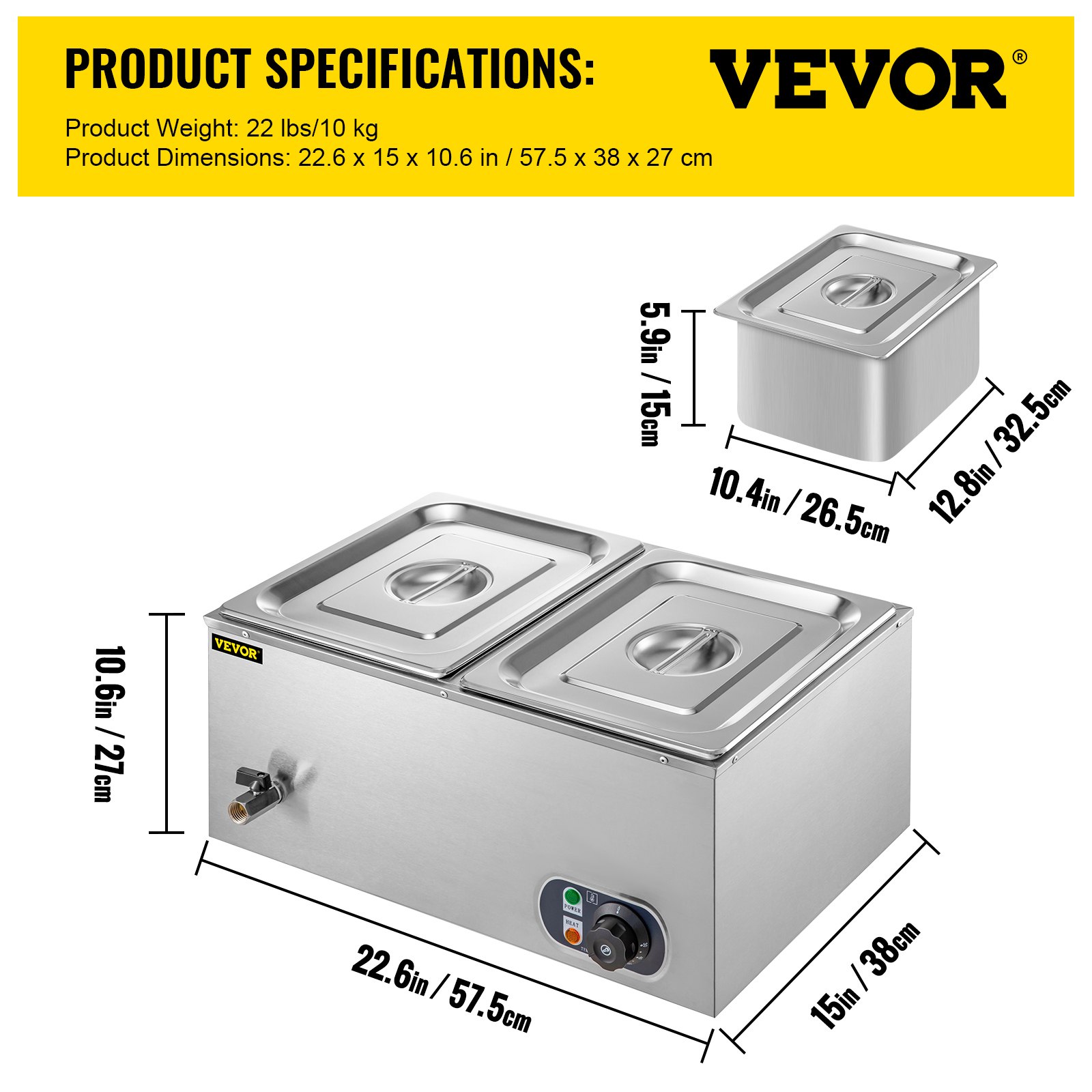 2 Pots Electric Food Warmer Commercial Stainless Steel Pans VEVOR US