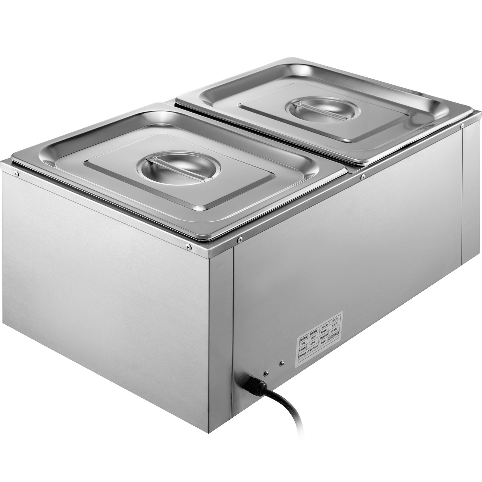 VEVOR 110V 2Pan Commercial Food Warmer 850W Electric Steam Table 15cm
