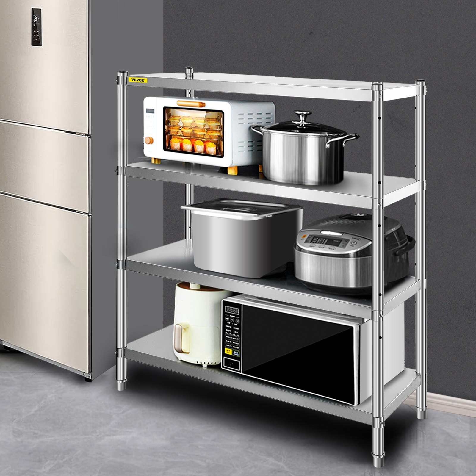 VEVOR Stainless Steel Shelving 46.8x18.5 Inch 4 Tier Adjustable Shelf