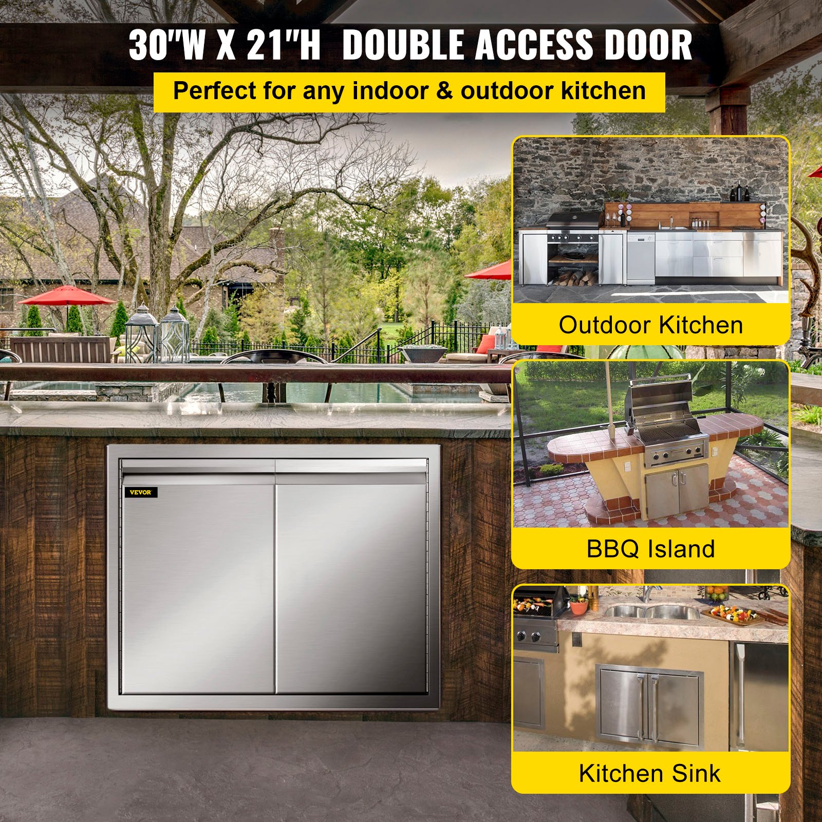 VEVOR Double BBQ Access Door, 30''Wx21''H Outdoor Kitchen Doors, Double