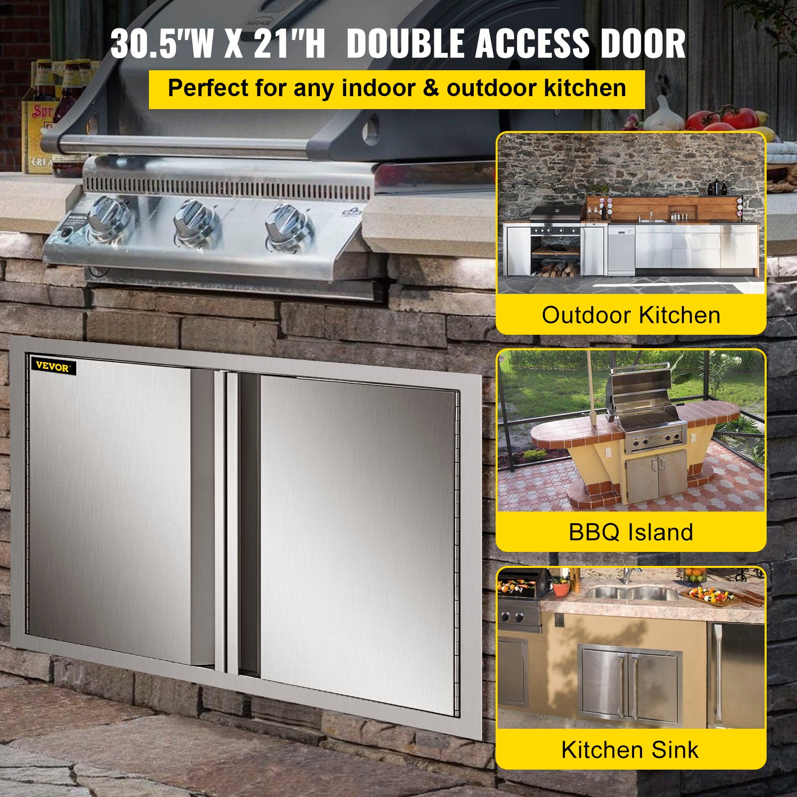VEVOR BBQ Access Door 30.5W x 21H Inch, Double BBQ Door Stainless Steel