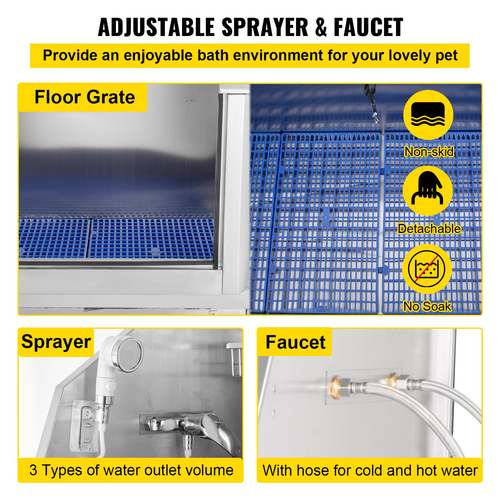 VEVOR Pet Dog Grooming Bath Tub Dog Wash Tub 50"R Stainless Steel