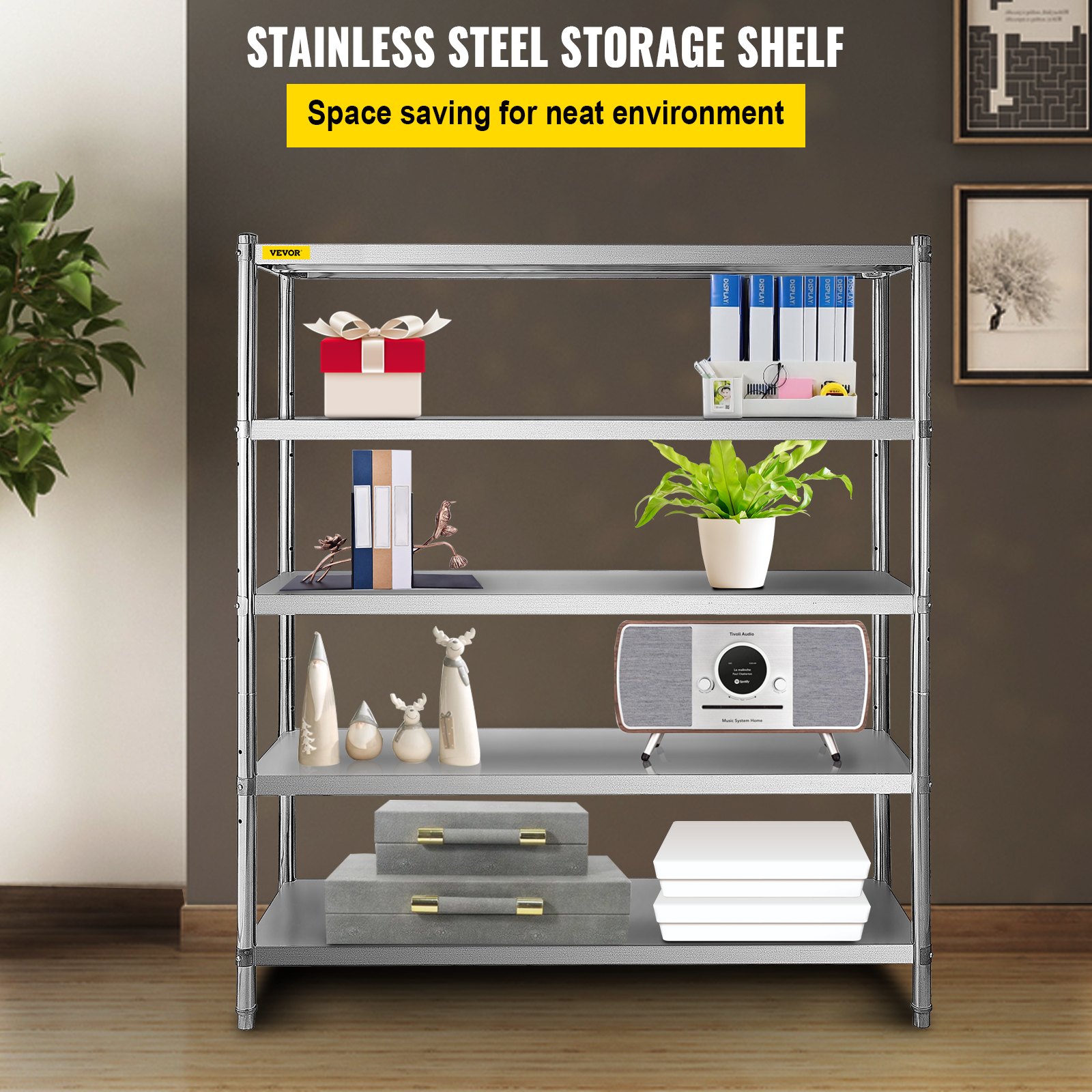 VEVOR Stainless Steel Shelving 60x18.5 Inch 5 Tier Adjustable Shelf