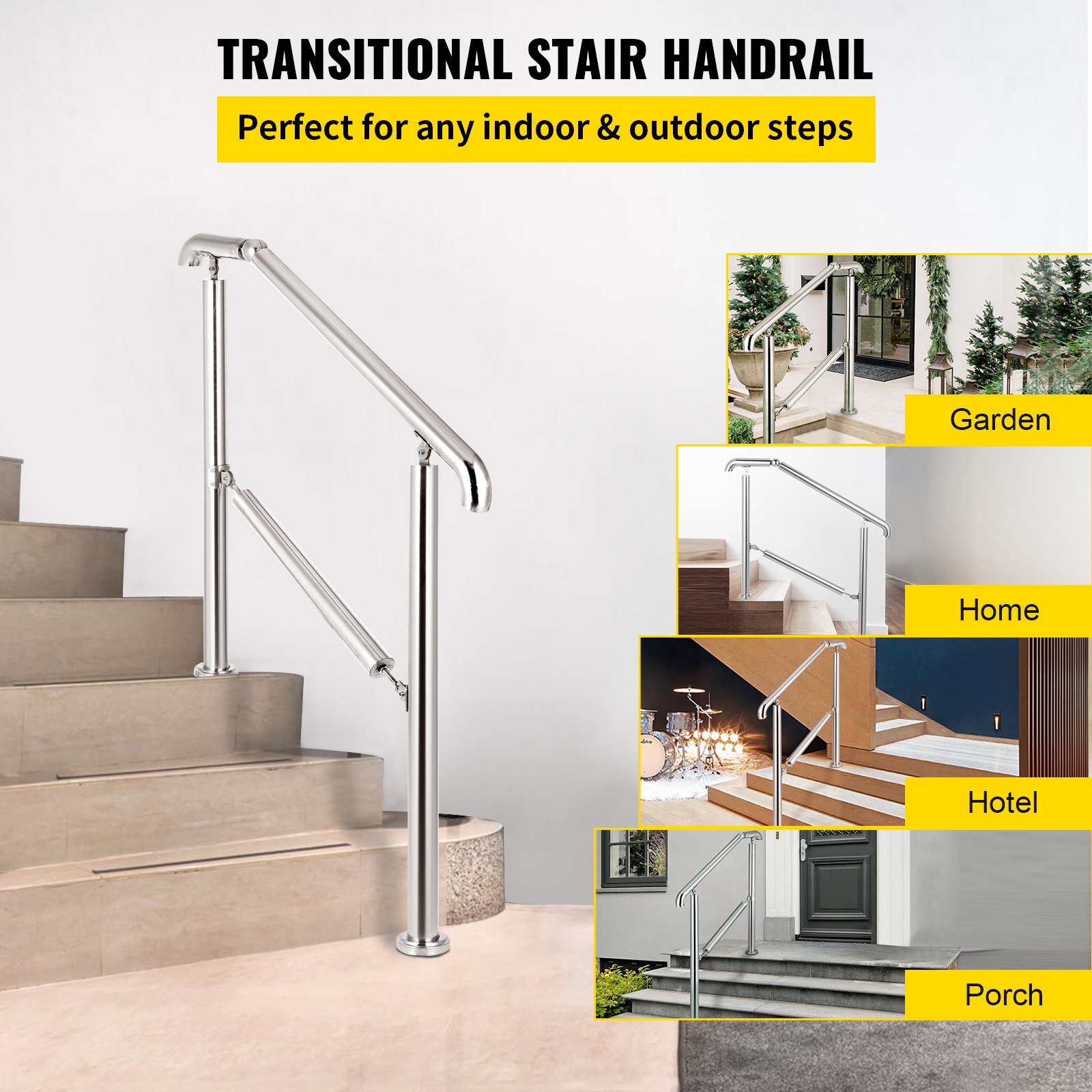 VEVOR Stainless Steel Transitional Handrail fit for Level Surface and 4 ...