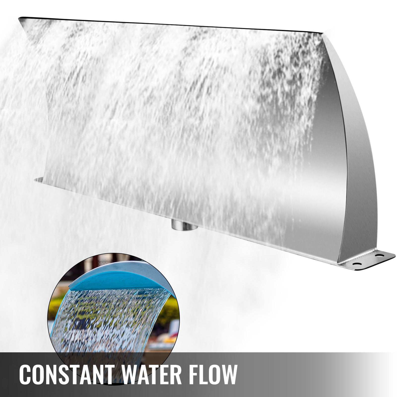VEVOR Pool Waterfall Fountain 23.6x10.2 Inch Stainless Steel Fountain