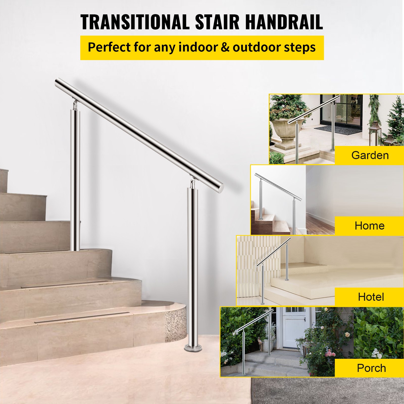 Vevor Stainless Steel Handrail 551lbs Load Handrail For Outdoor Steps 39x34 Outdoor Stair 9613