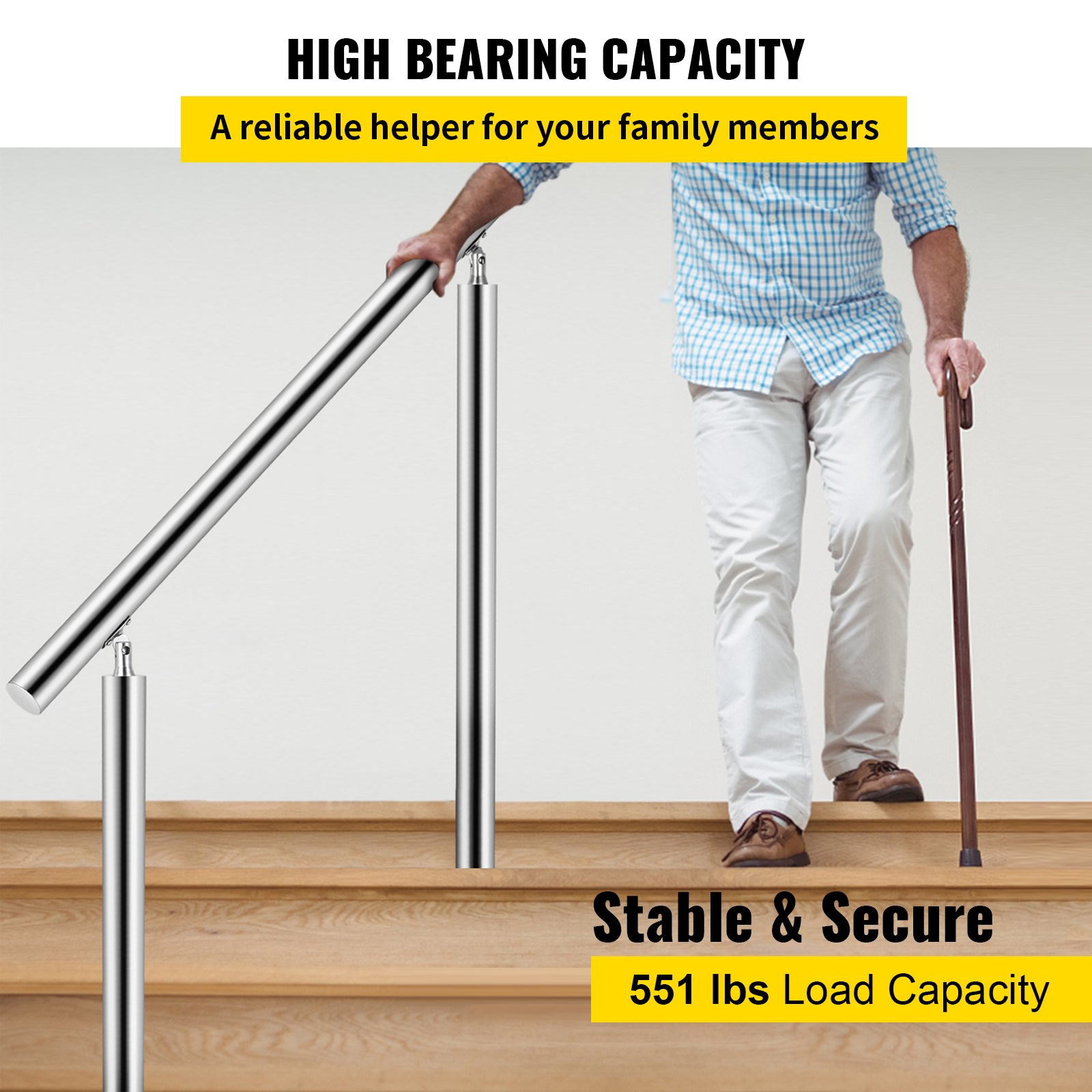 VEVOR Stainless Steel Handrail 551LBS Load Handrail for Outdoor Steps