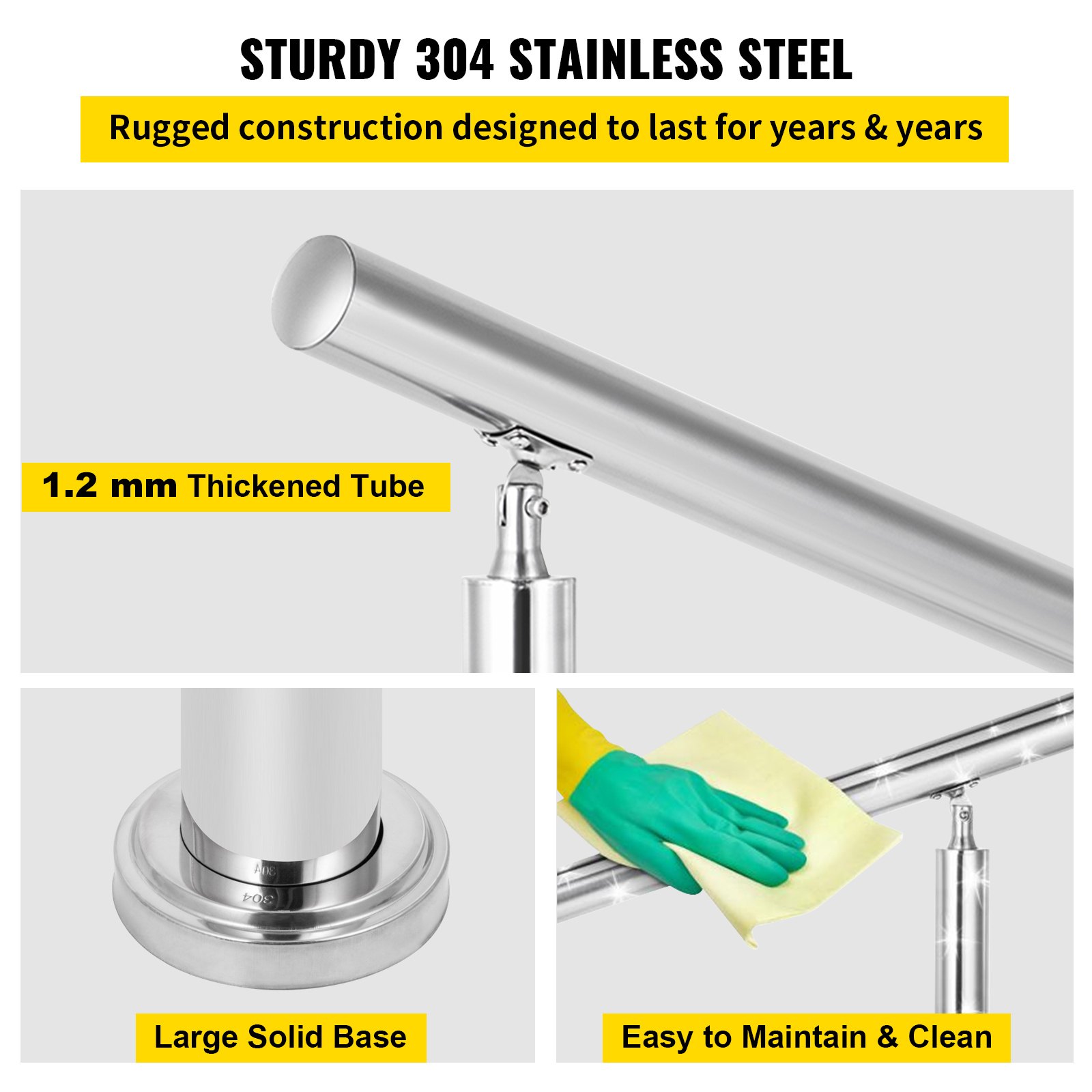 VEVOR Stainless Steel Handrail 551LBS Load Handrail for Outdoor Steps