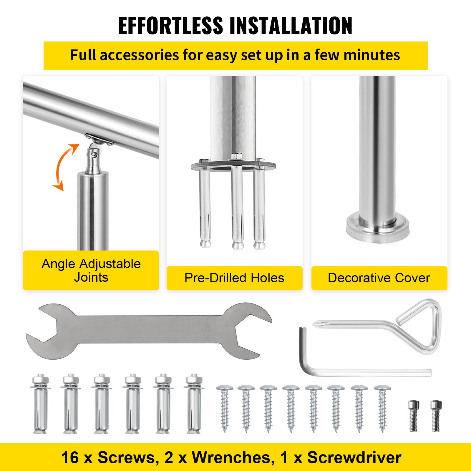 VEVOR Stainless Steel Handrail 551LBS Load Handrail for Outdoor Steps