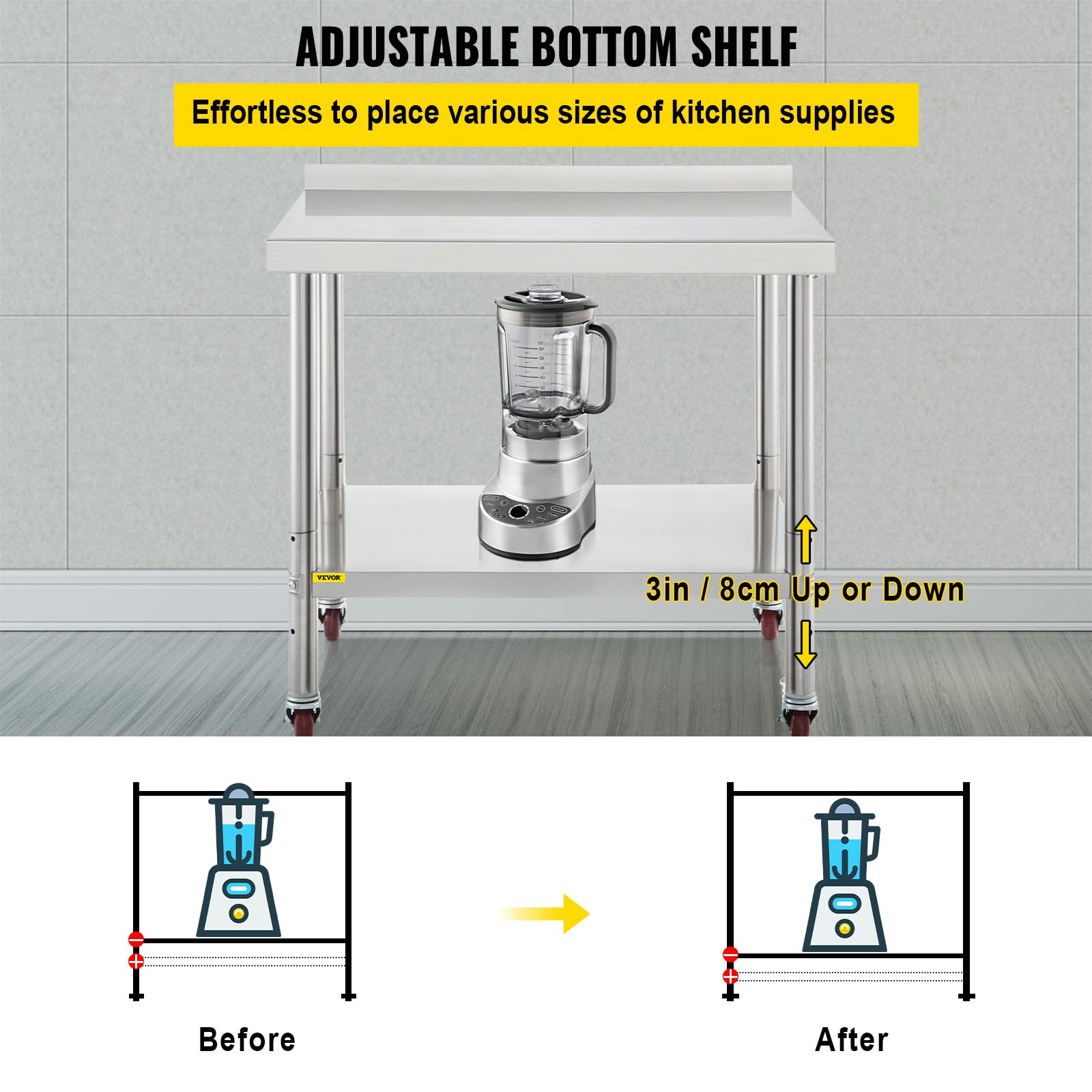 VEVOR Stainless Steel Prep Table, 30 X 24 X 35 Inch, 440lbs Load ...