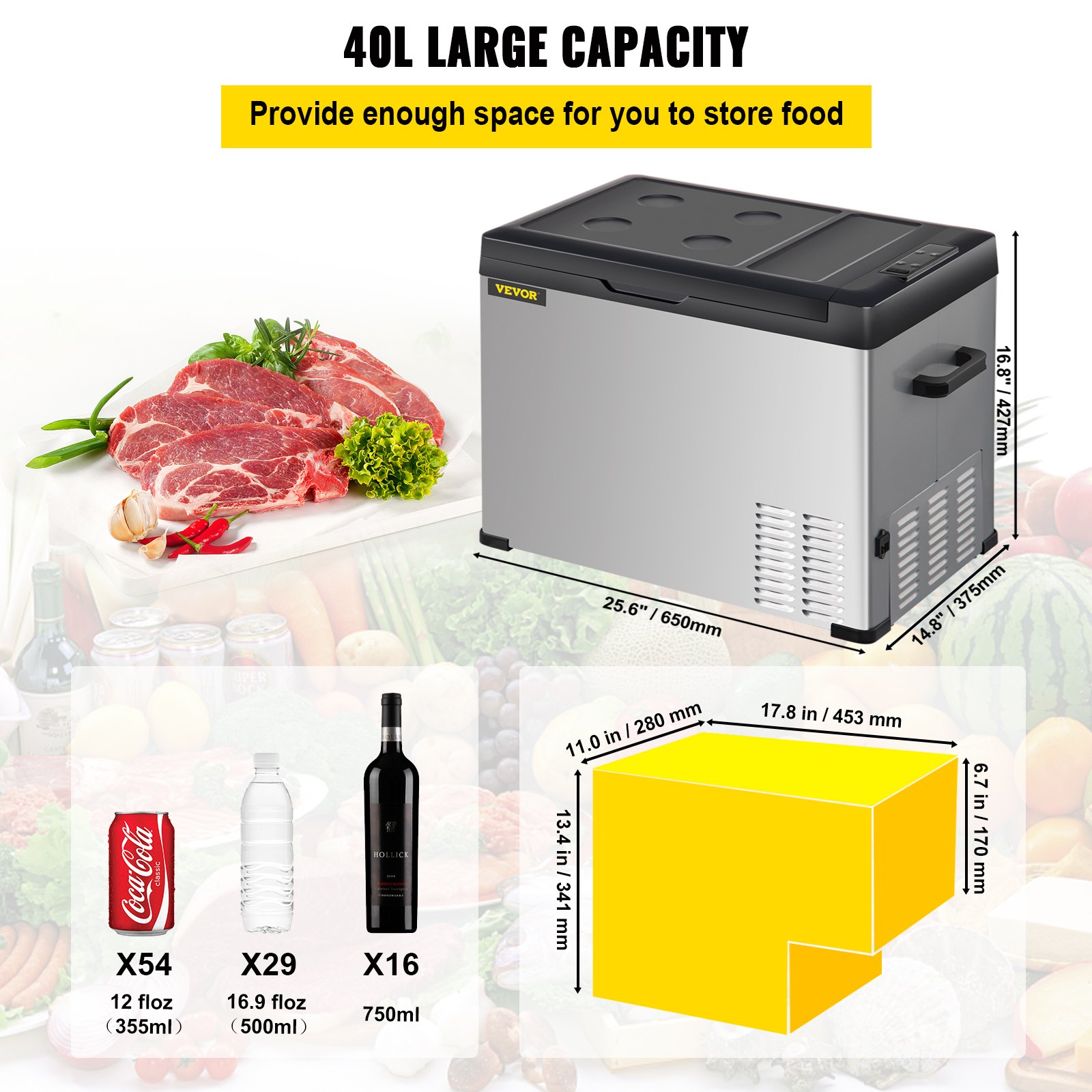 VEVOR 12 Volt Refrigerator, Portable Refrigerator (4℉68℉) With APP