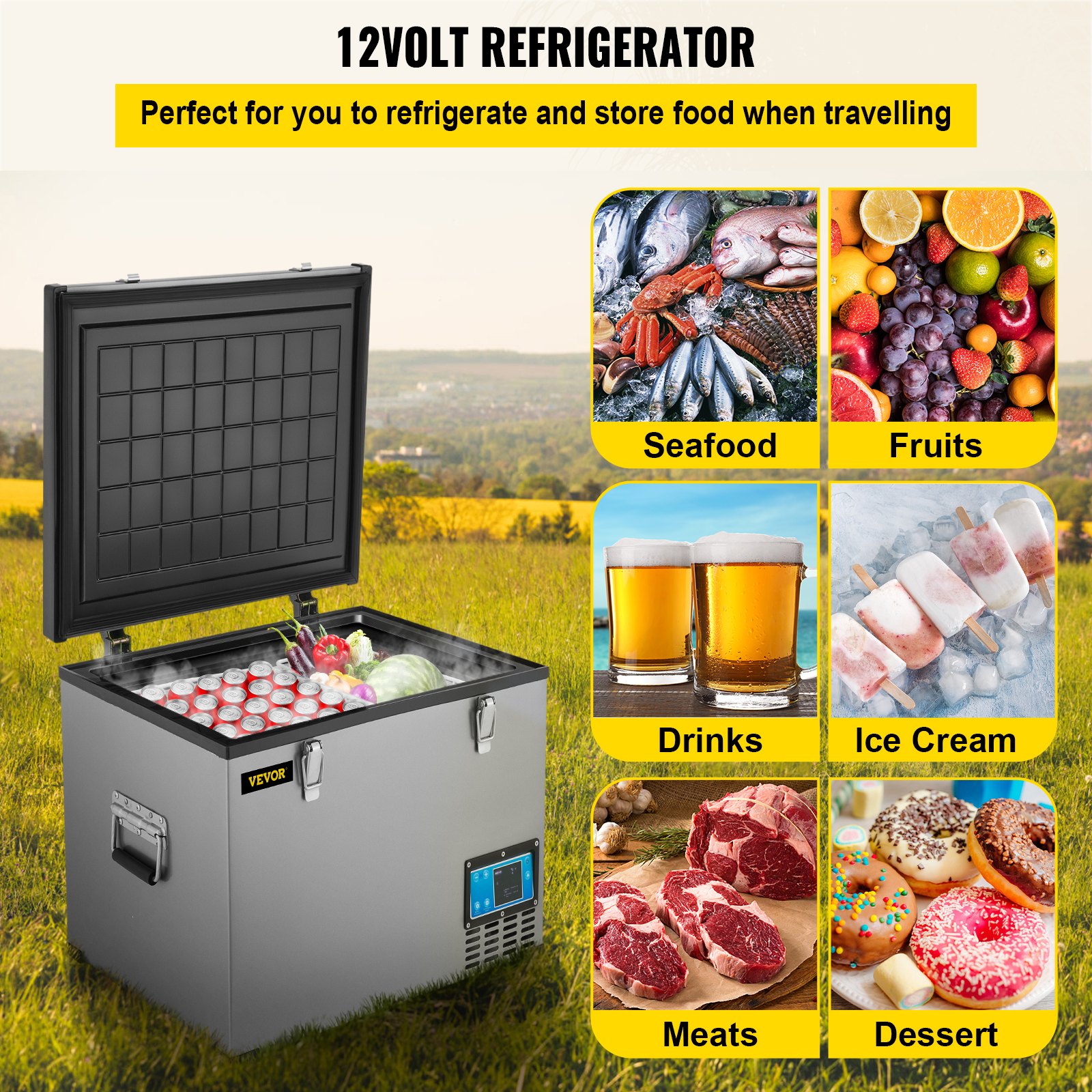 VEVOR Portable Refrigerator 48 Quart, 12 volt Refrigerator with