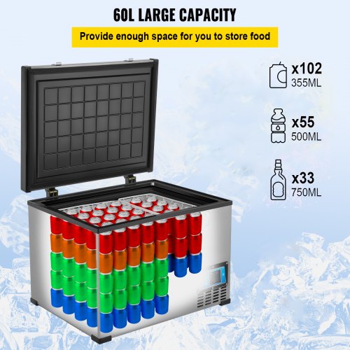 VEVOR Portable Refrigerator 64 Quart, 12 Volt Refrigerator with