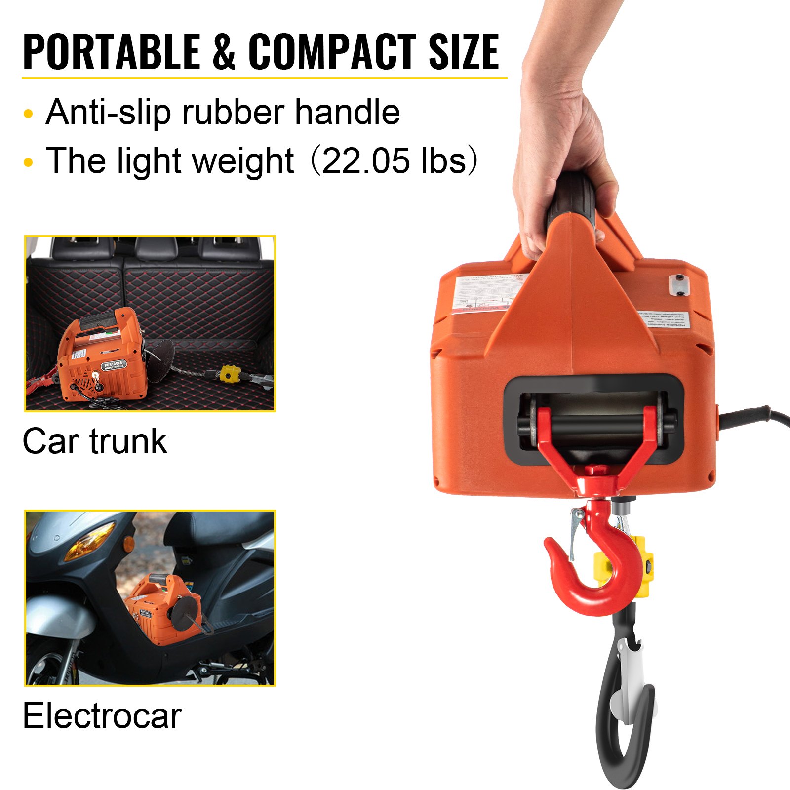 VEVOR Electric Hoist Winch, 1100lbs Portable Electric Winch, 1500W 110V