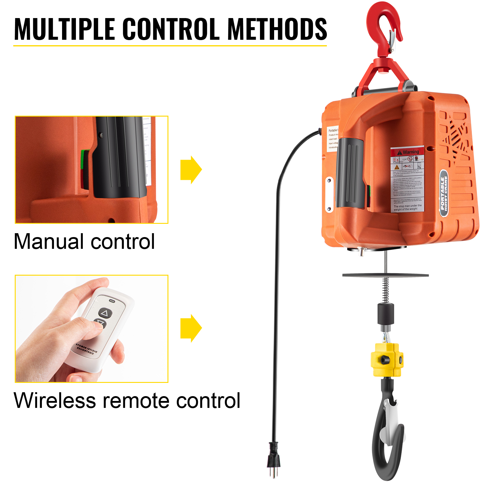 VEVOR Electric Hoist Winch, 1100lbs Portable Electric Winch, 1500W 110V