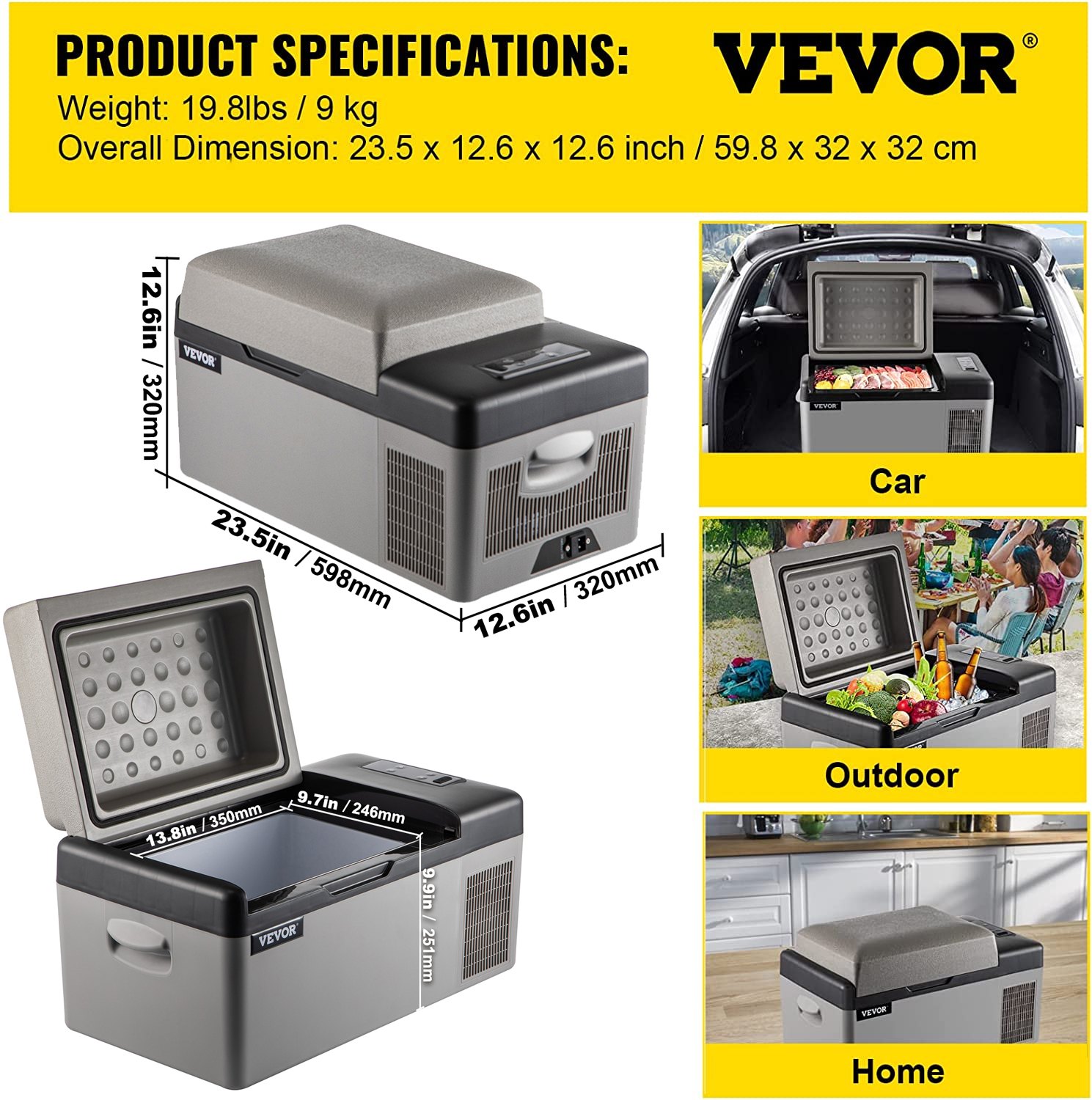Glacière électrique VEVOR 30L - Portable -20°C à 20°C - Pour Maison, Voiture, Camping