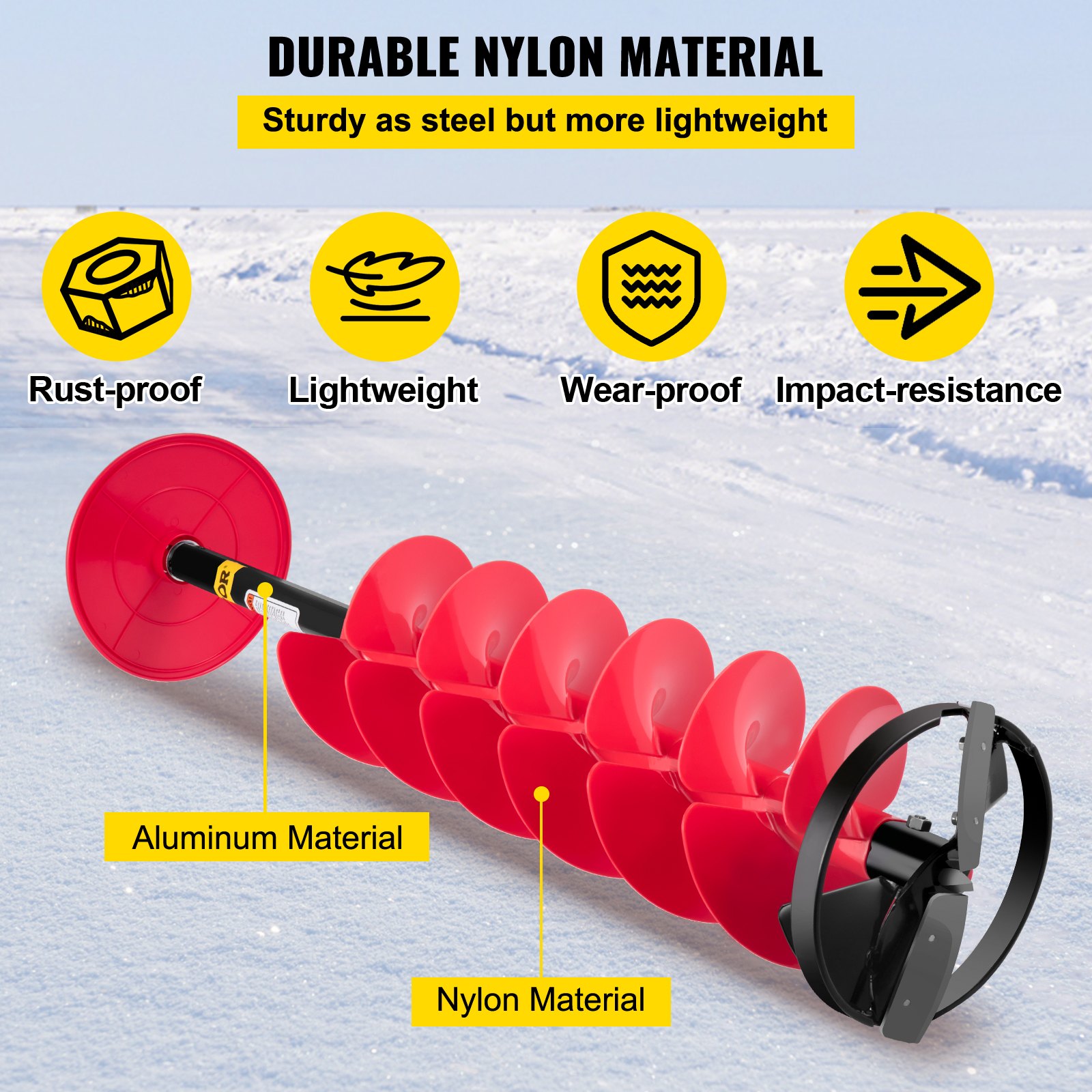 VEVOR Ice Drill Auger Nylon Ice Auger Bit 8''x39'' Drill Adapter Ice