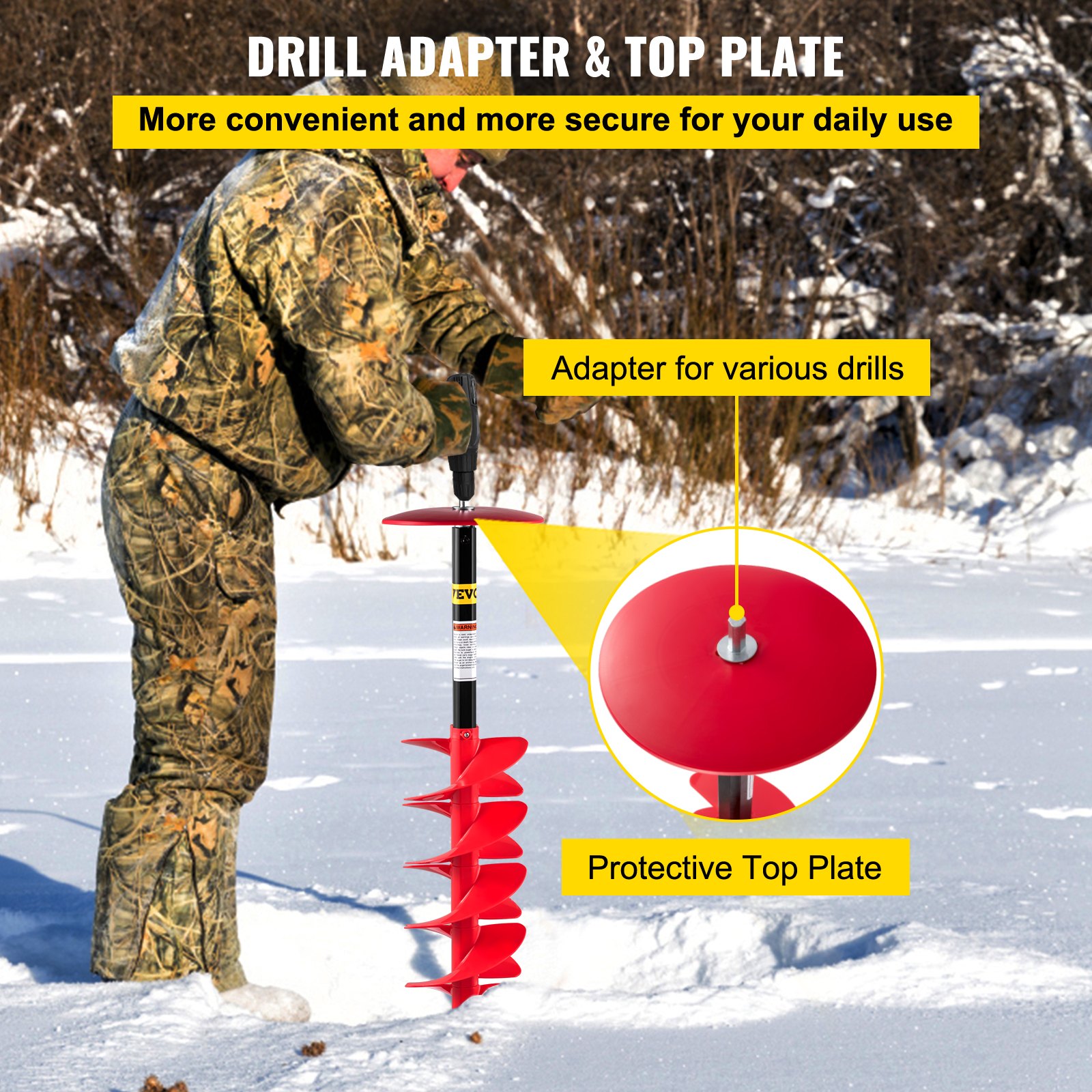 VEVOR Ice Drill Auger Nylon Ice Auger Bit 8''x39'' Drill Adapter Ice