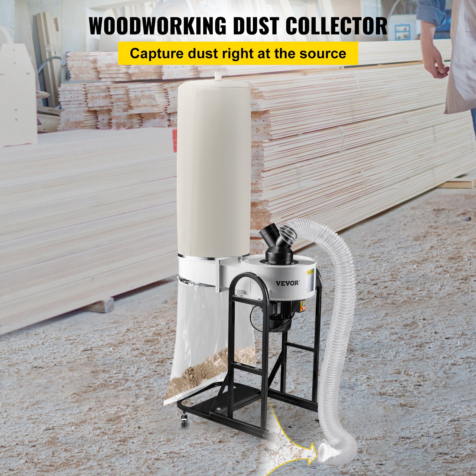 VEVOR 1.5 HP Dust Collector, 647 CFM Portable Vortex Dust Collector