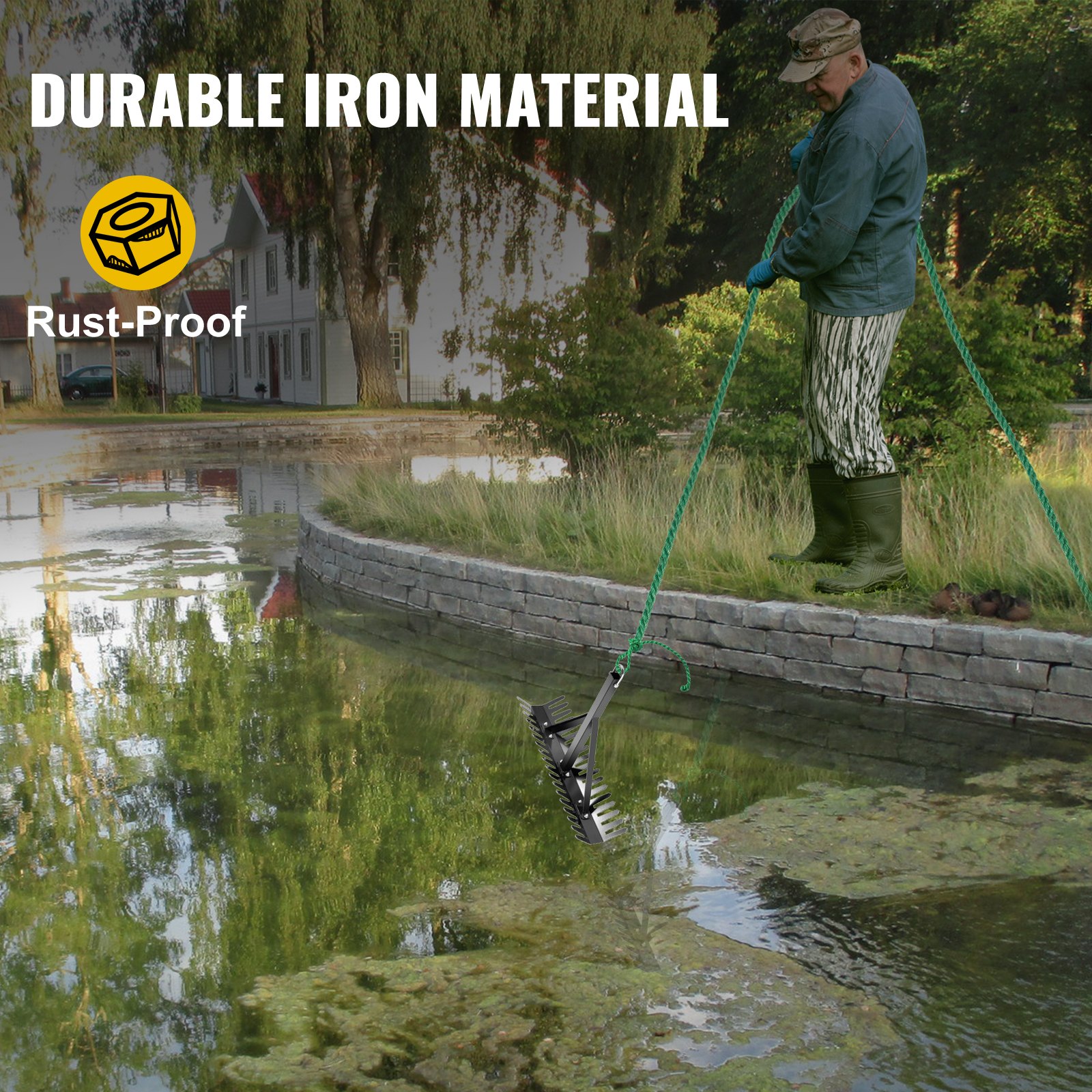 VEVOR Pond Rake, 16 inch Aquatic Weed Rake, Double Sided Lake Weed