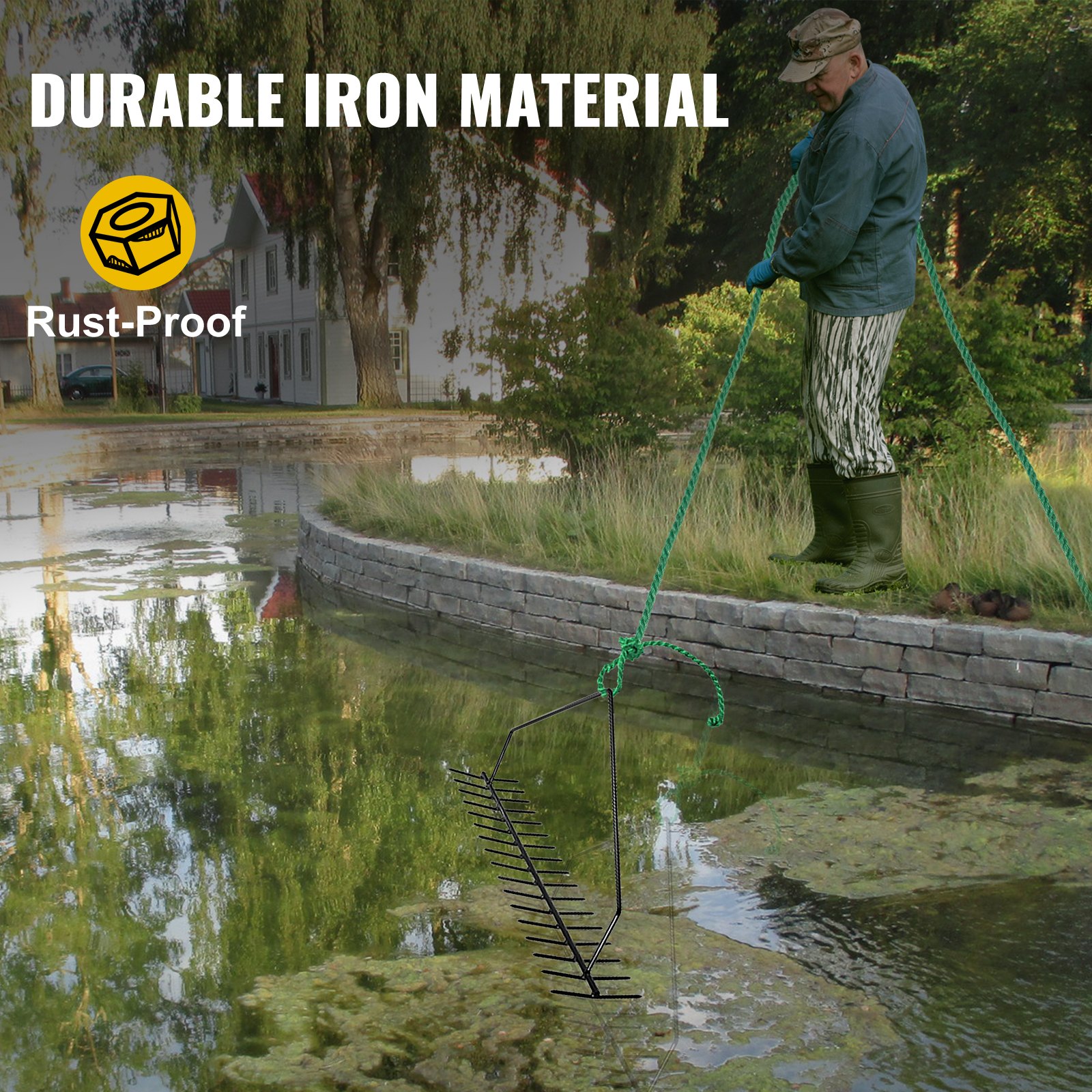 VEVOR Pond Rake, 32 inch Aquatic Weed Rake, Double Sided Lake Weed