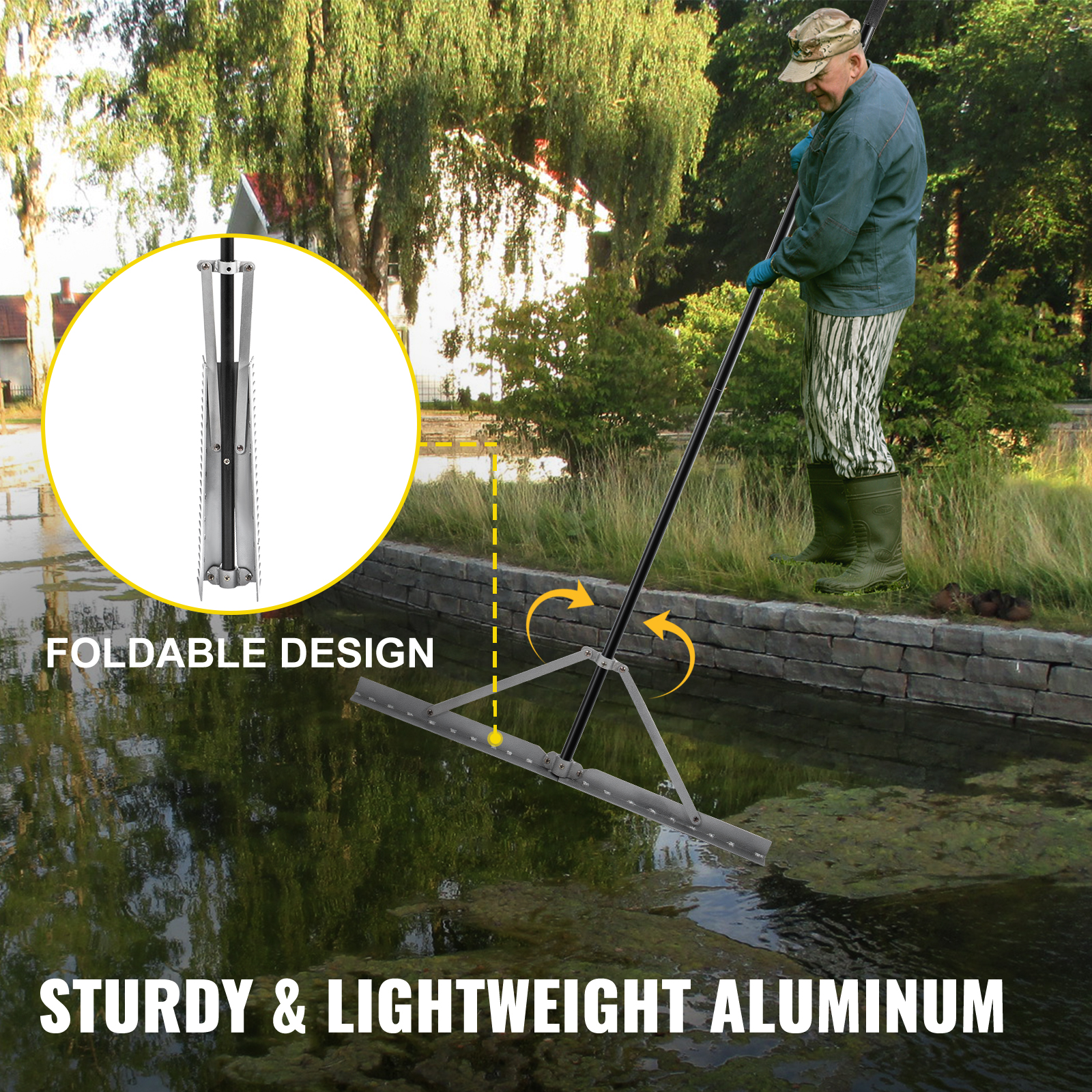 Vevor Weed Lake Rake Weed Cutter 36in Foldable Pond Aquatic Weeds Muck