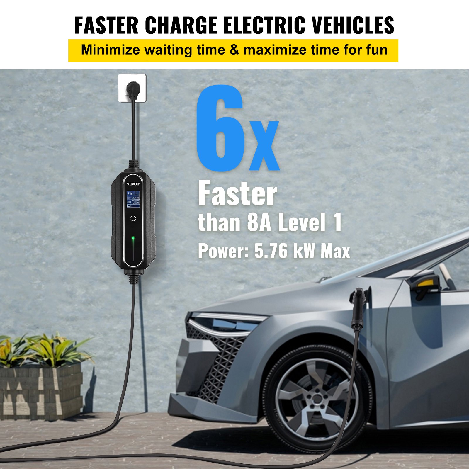 Picture Idea: Vevor Portable Ev Charger Ev Car Charging Cable 24 Amp