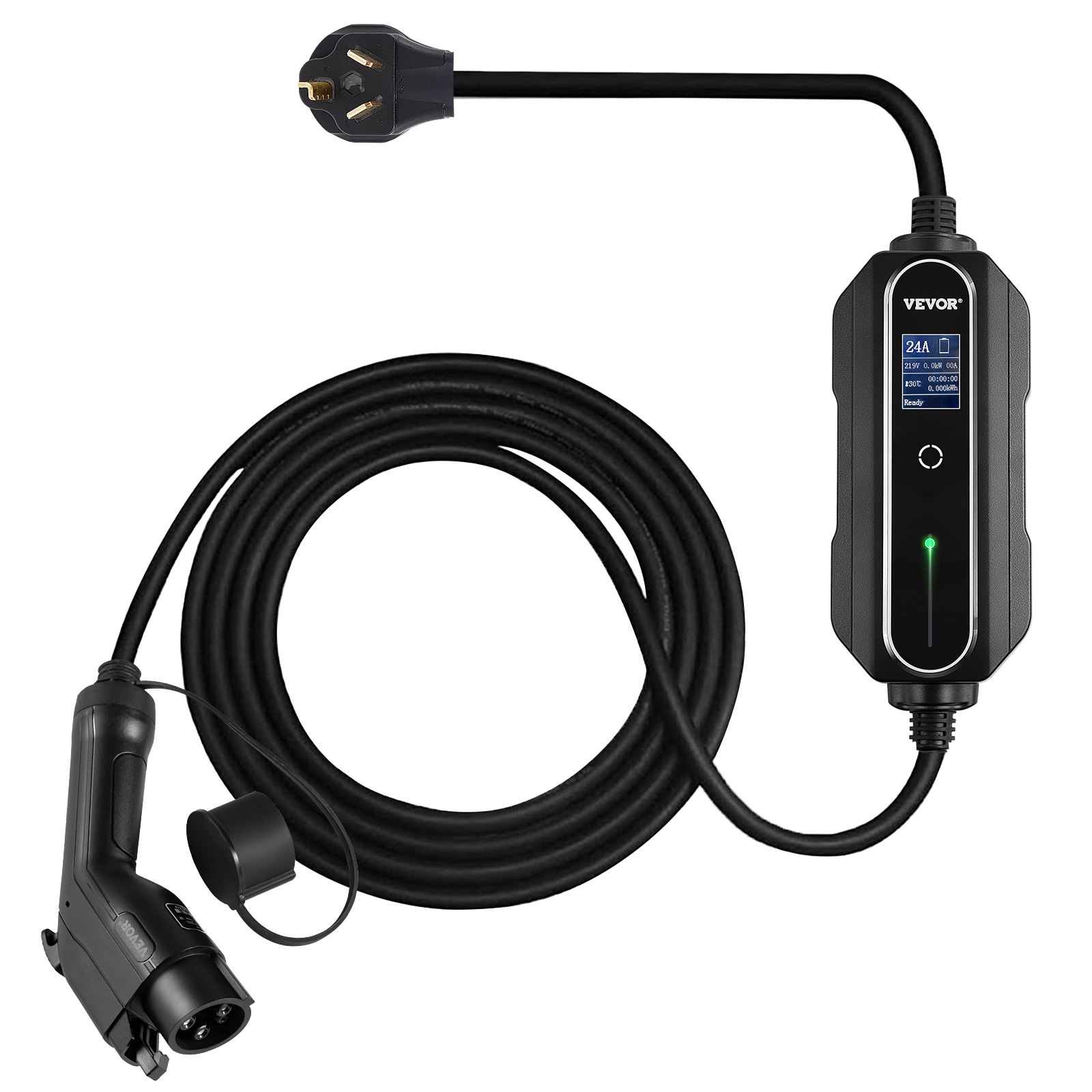 VEVOR Level 2 EV Charger, 24 Amp 110-240V, Portable Electric Vehicle ...