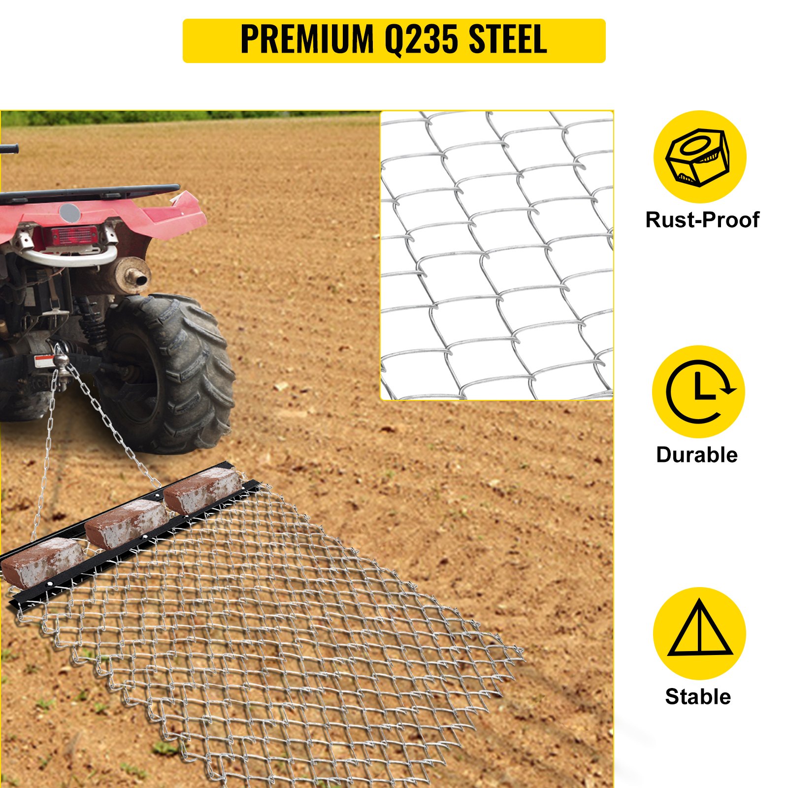 Vevor Drag Harrow Atv Lawn Rake 4 X 5 Ft Chain Field Drag For Landscape