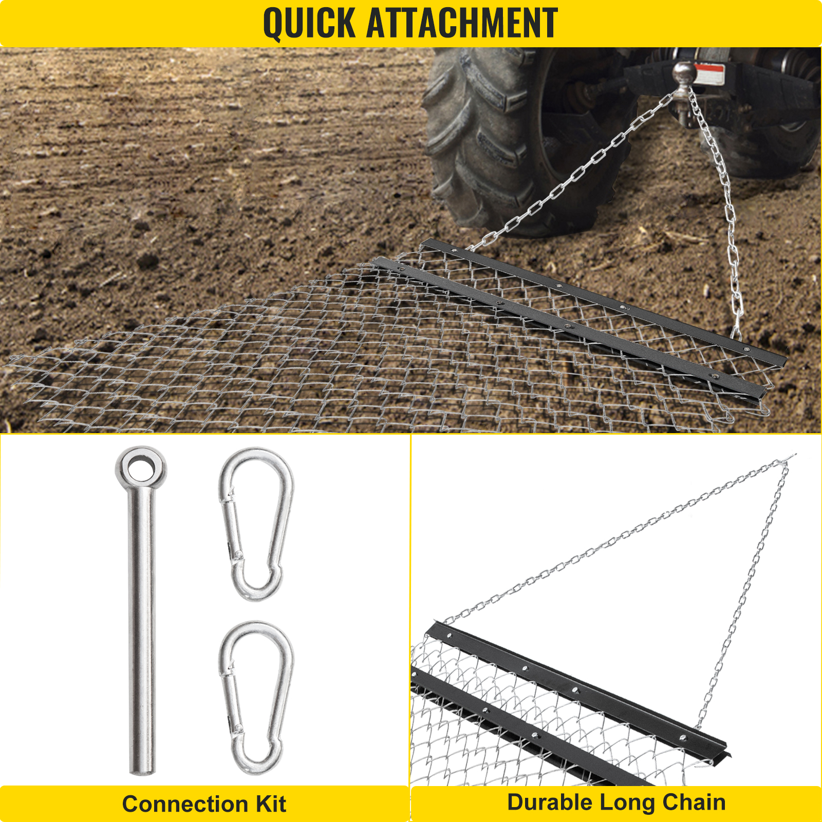 Vevor Drag Harrow Atv Lawn Rake 4 X 5 Ft Chain Field Drag For Landscape