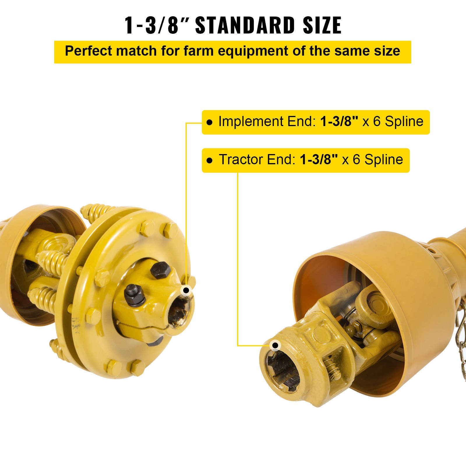 VEVOR PTO Shaft, 13/8" PTO Drive Shaft, 6 Spline Both Ends PTO