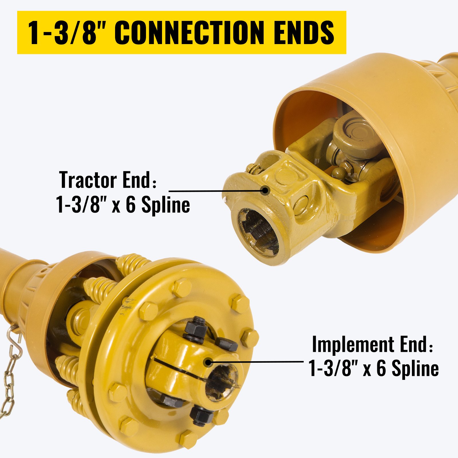 VEVOR PTO Shaft, 13/8" PTO Drive Shaft, 6 Spline Both Ends PTO