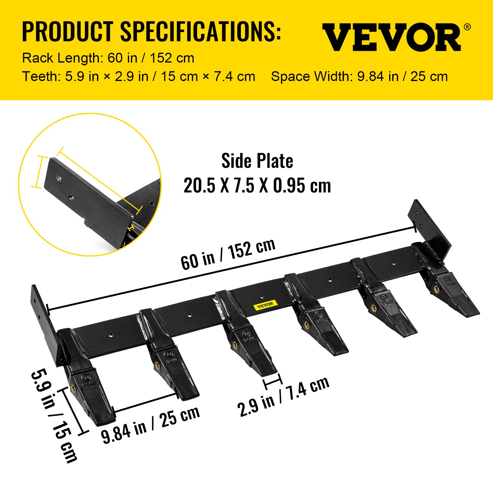 VEVOR Bucket Tooth Bar 60'' Inside Bucket Width Tractor Bucket Teeth 9.