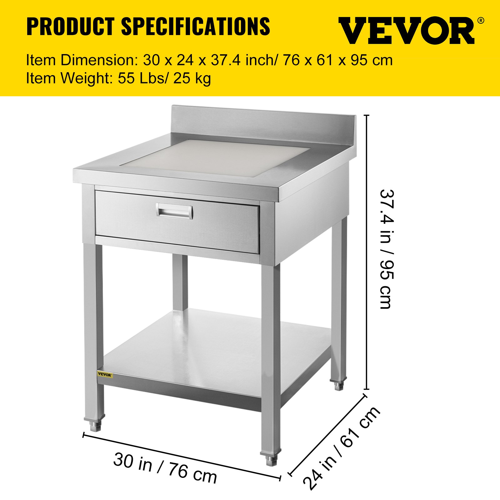 Vevor Commercial Food Prep Worktable 24x30 In Stainless Steel Table