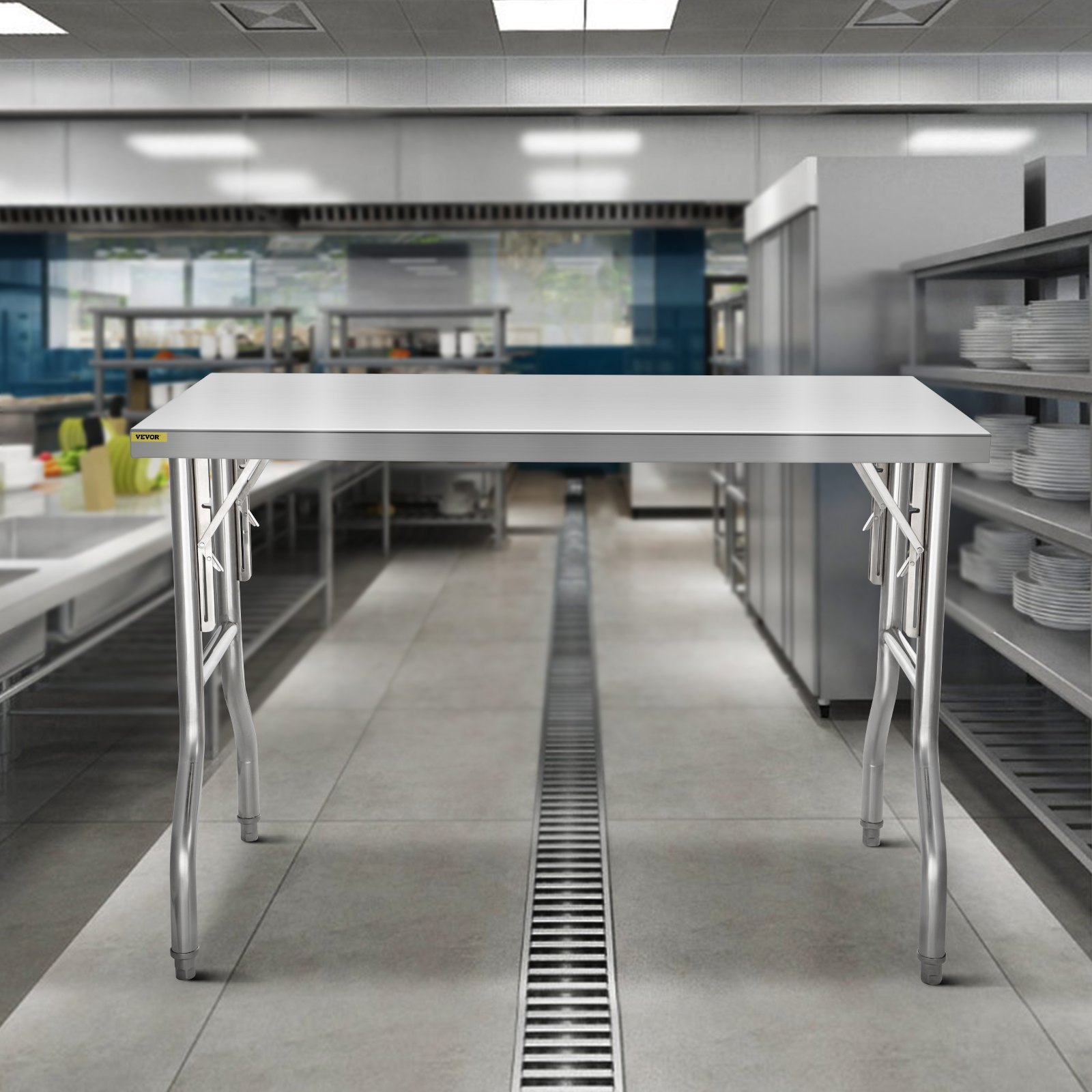 VEVOR VEVOR Stainless Steel Kitchen Bench Folding Commercial Prep Table ...