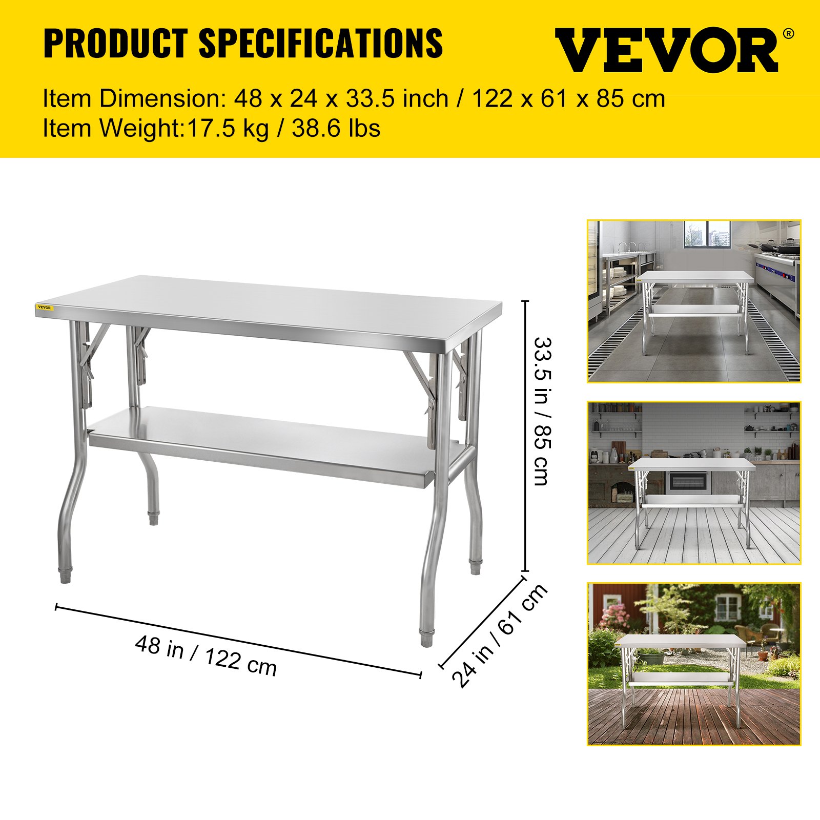 VEVOR Commercial Worktable Workstation 48 x 24 Inch Folding Commercial ...