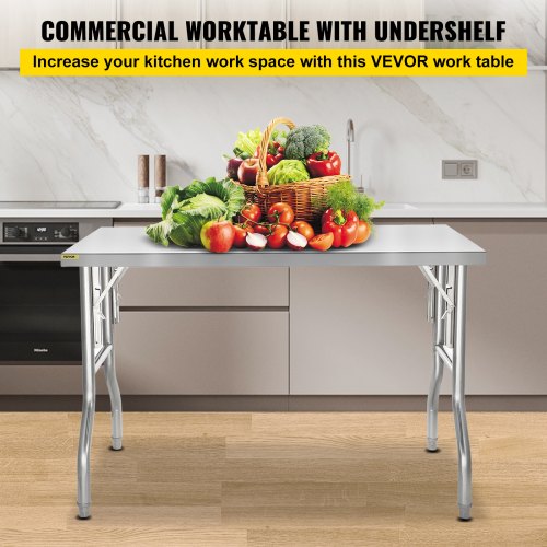 VEVOR 48 x 30 Inch Folding Commercial Prep Table Commercial Worktable Workstation, Heavy-Duty ...