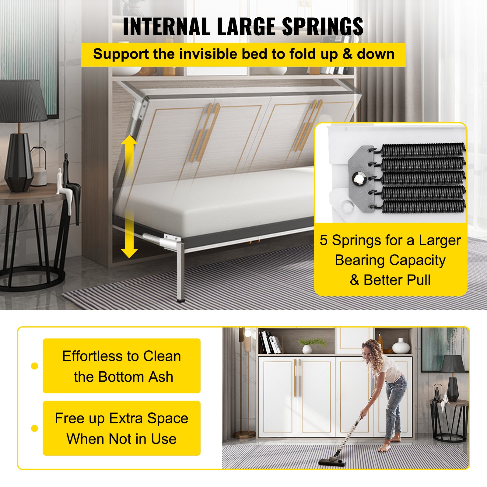 DIY Murphy Bed Springs Mechanism Hardware Kit Horizontal for Twin Size ...