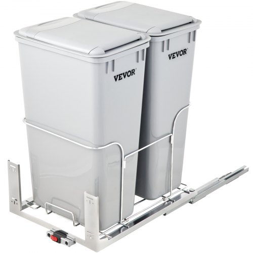 VEVOR Pull-Out Trash Can, 43Qt Double Bins, Under Mount Waste Container ...