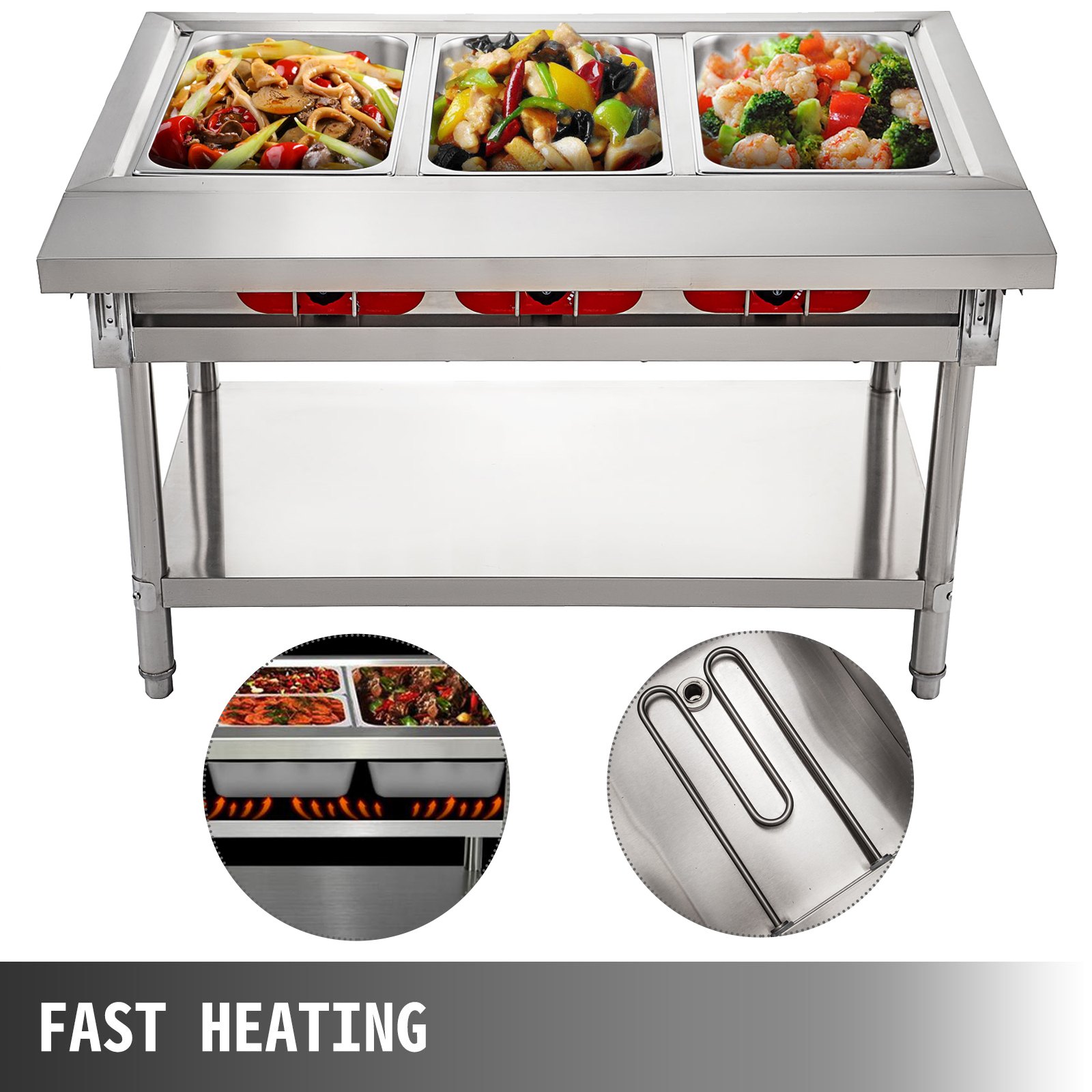 Steam Table Food Warmer Buffet 3 Pans Steamer Bain Marie Restaurant 110v 1500w VEVOR US