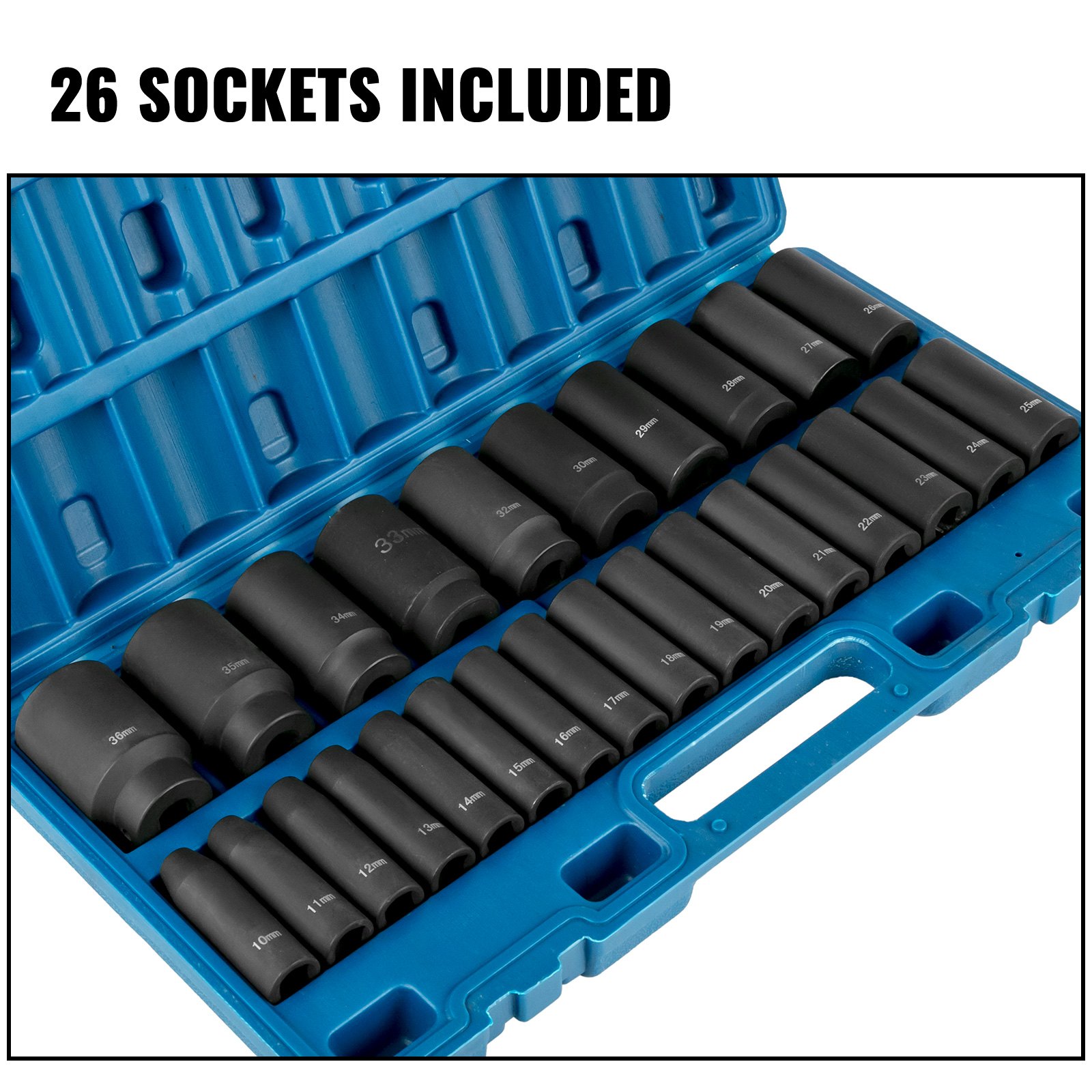 VEVOR Impact Socket Set 1/2 Inches 26 Piece Impact Sockets, Deep Socket ...