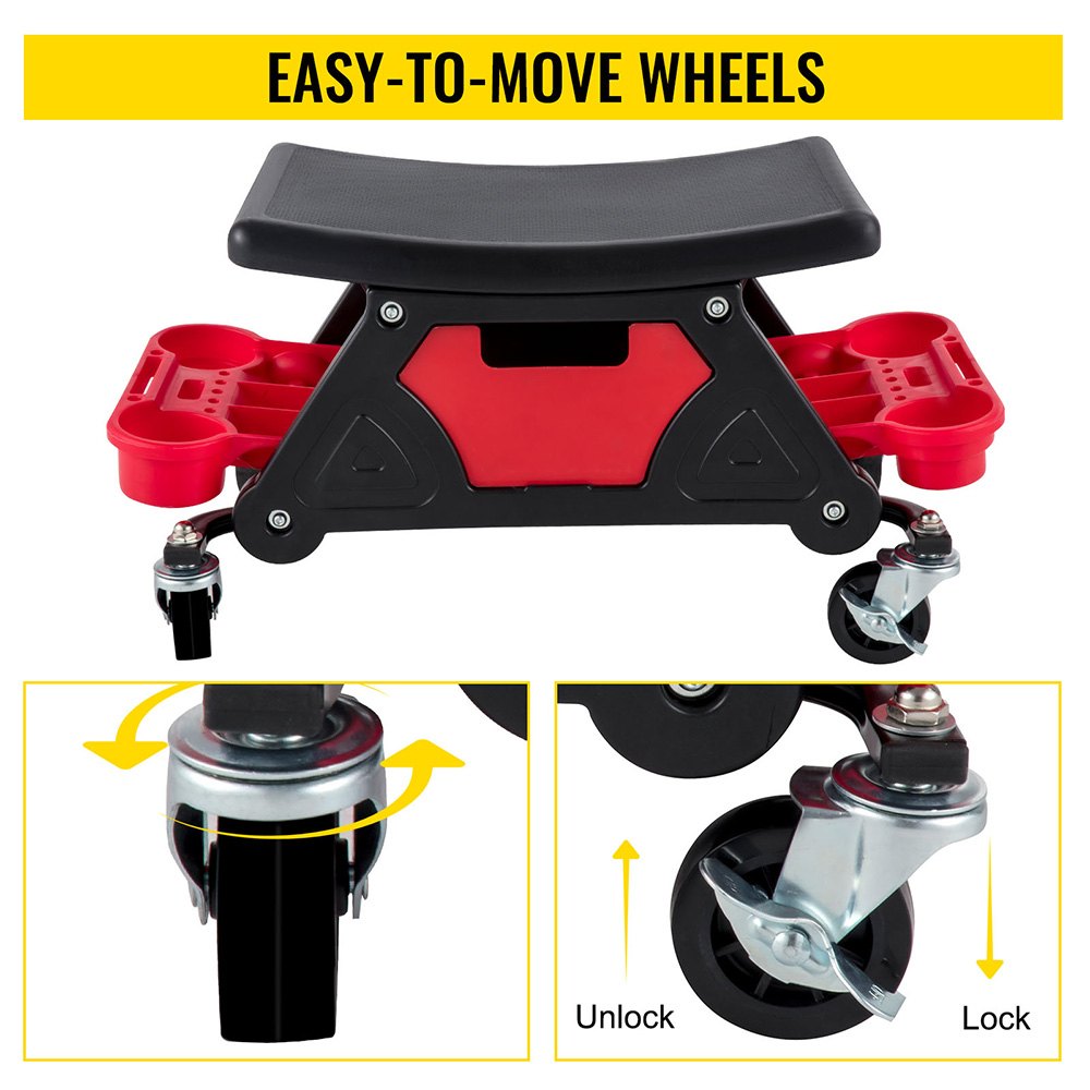 VEVOR Mechanic Stool 300 LBS Capacity Garage Stool with Wheels, Heavy