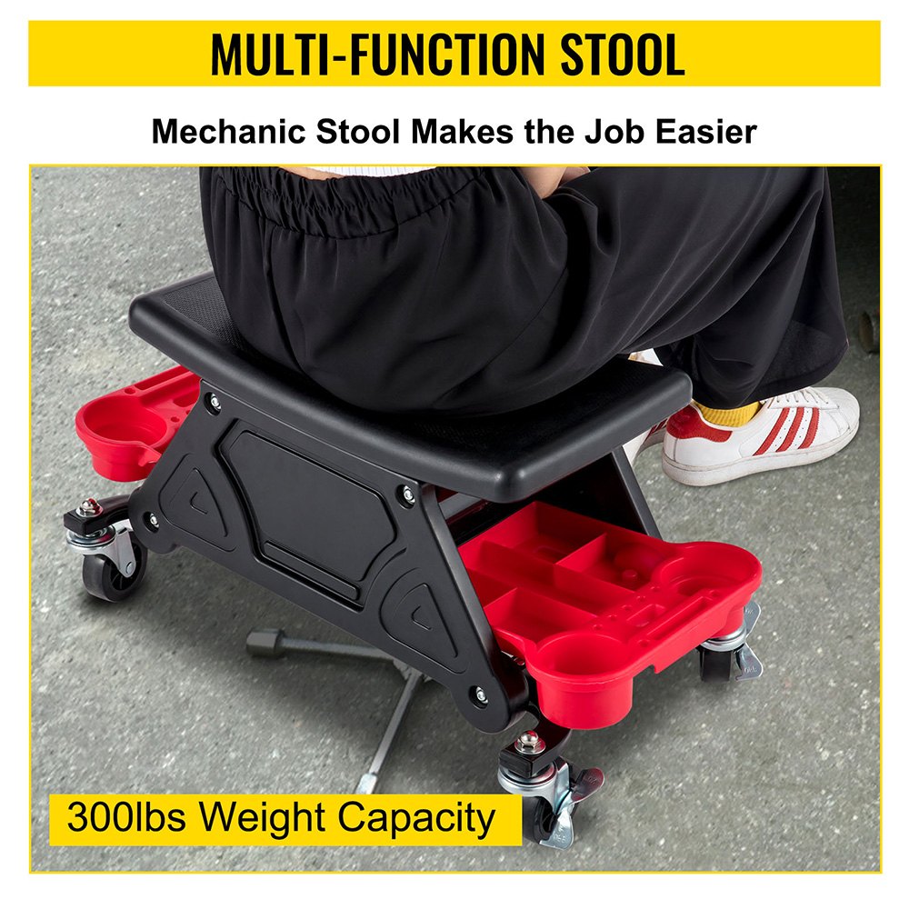 VEVOR Mechanic Stool 300 LBS Capacity Garage Stool with Wheels, Heavy Duty Rolling Mechanics
