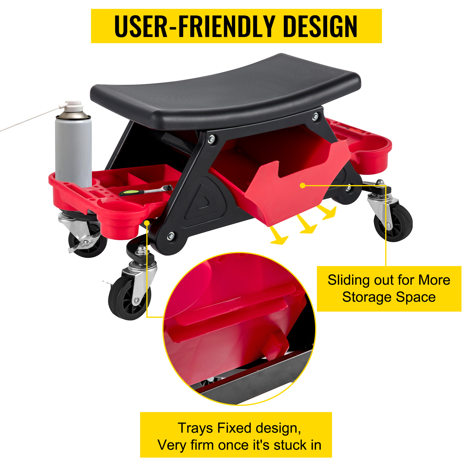 VEVOR Mechanic Stool 300 LBS Capacity Garage Stool with Wheels, Heavy