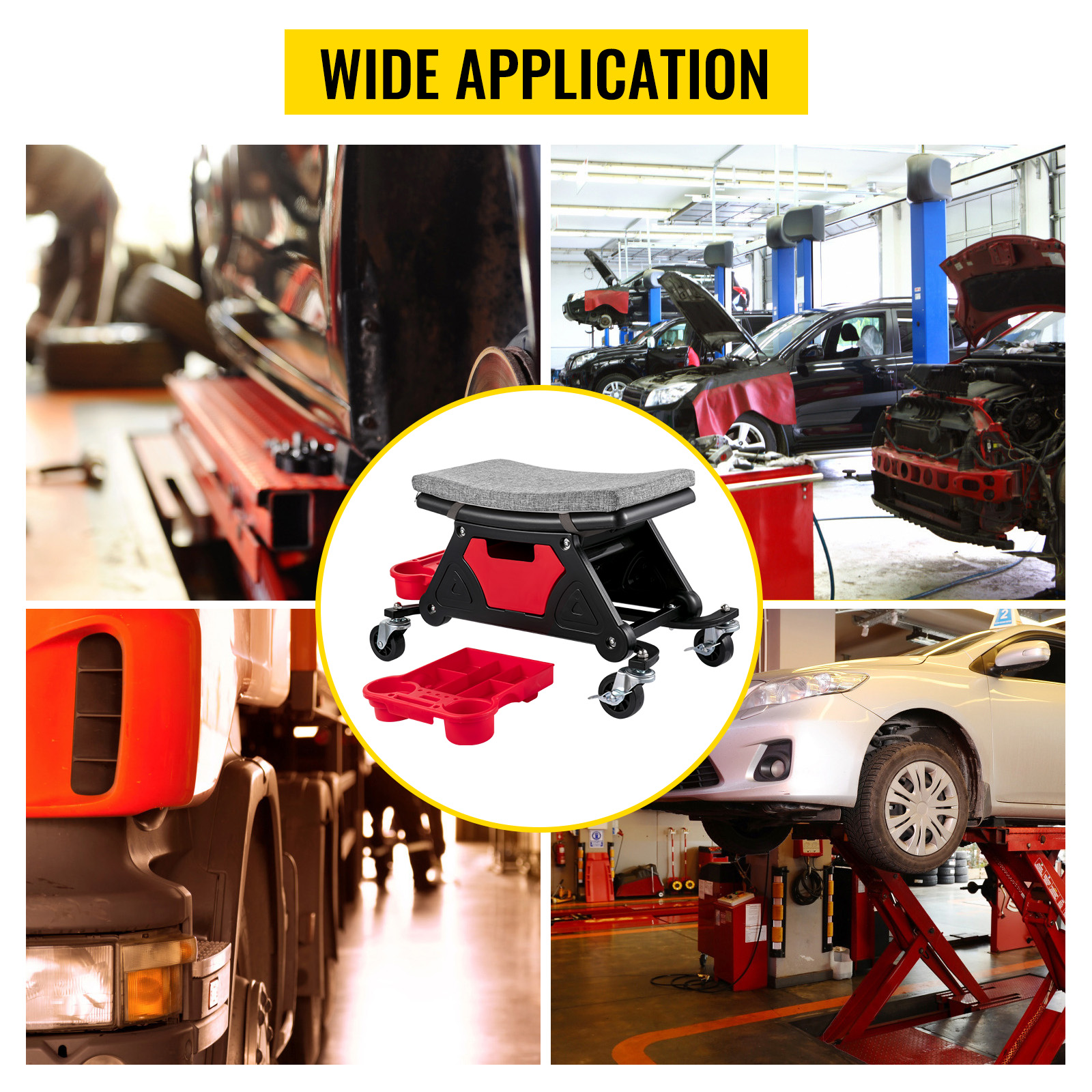 VEVOR Mechanic Stool 300 LBS Capacity Garage Stool with Wheels, Heavy