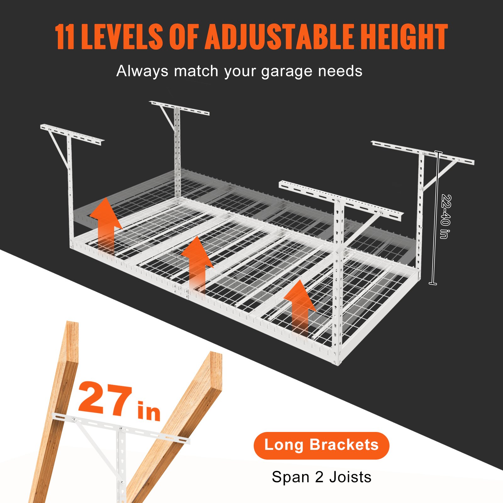 VEVOR Overhead Adjustable Garage Storage Rack 48x96in Ceiling Rack ...