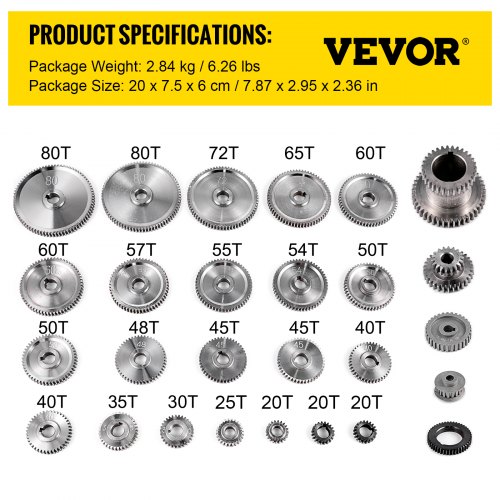 VEVOR 27PCS Metal Lathe Gears Change Gear for Mini Lathes and Milling