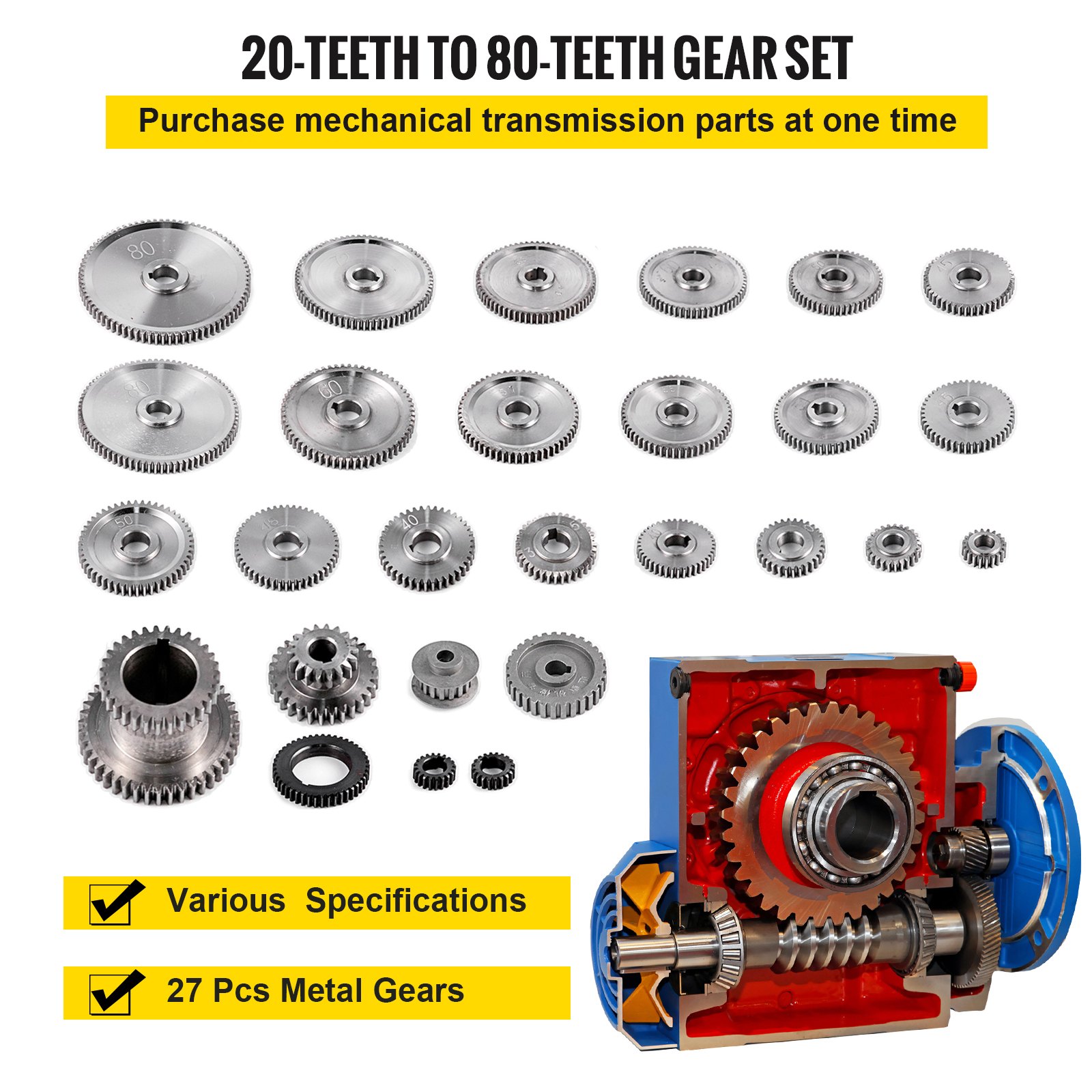 VEVOR 27PCS Metal Lathe Gears Change Gear for Mini Lathes and Milling