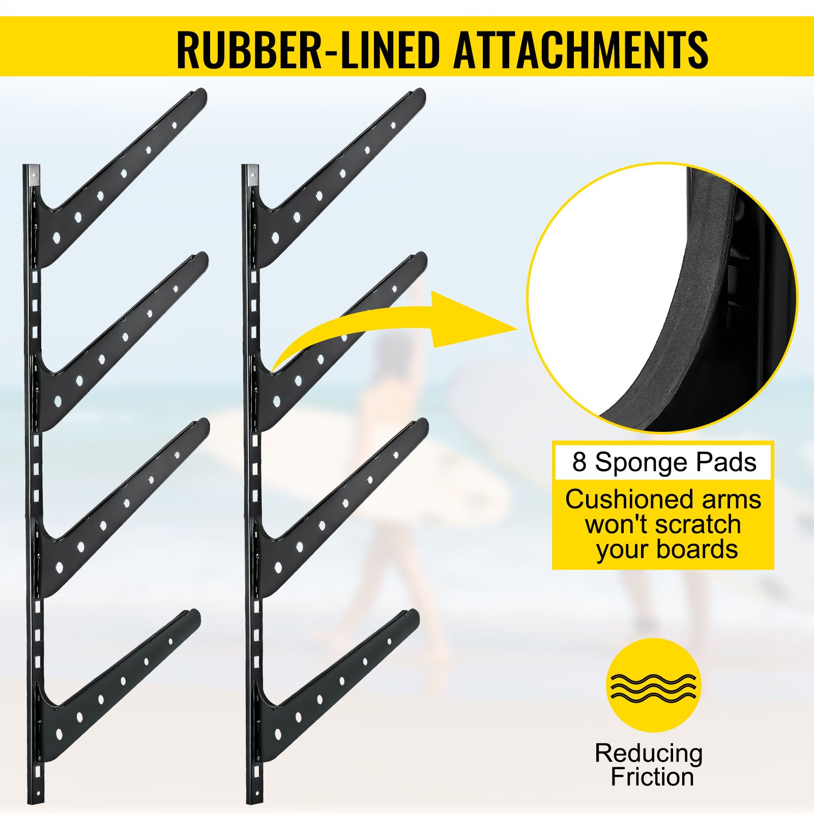 VEVOR Surfboard Rack, 4 Tiers Wakeboard Rack, 50lbs Capacity Surfboard Rack for Wall, Surfboard