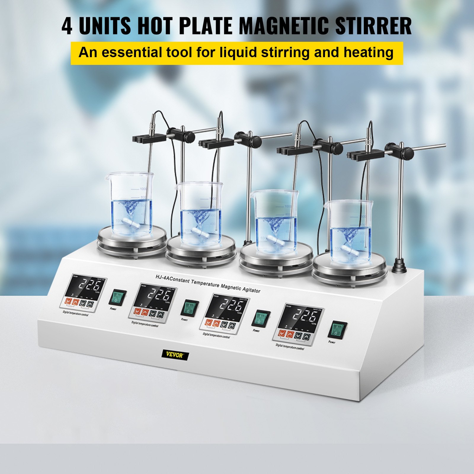 4 Units Heads Digital Thermostatic Magnetic Stirrer Hot Plate Mixer W ...